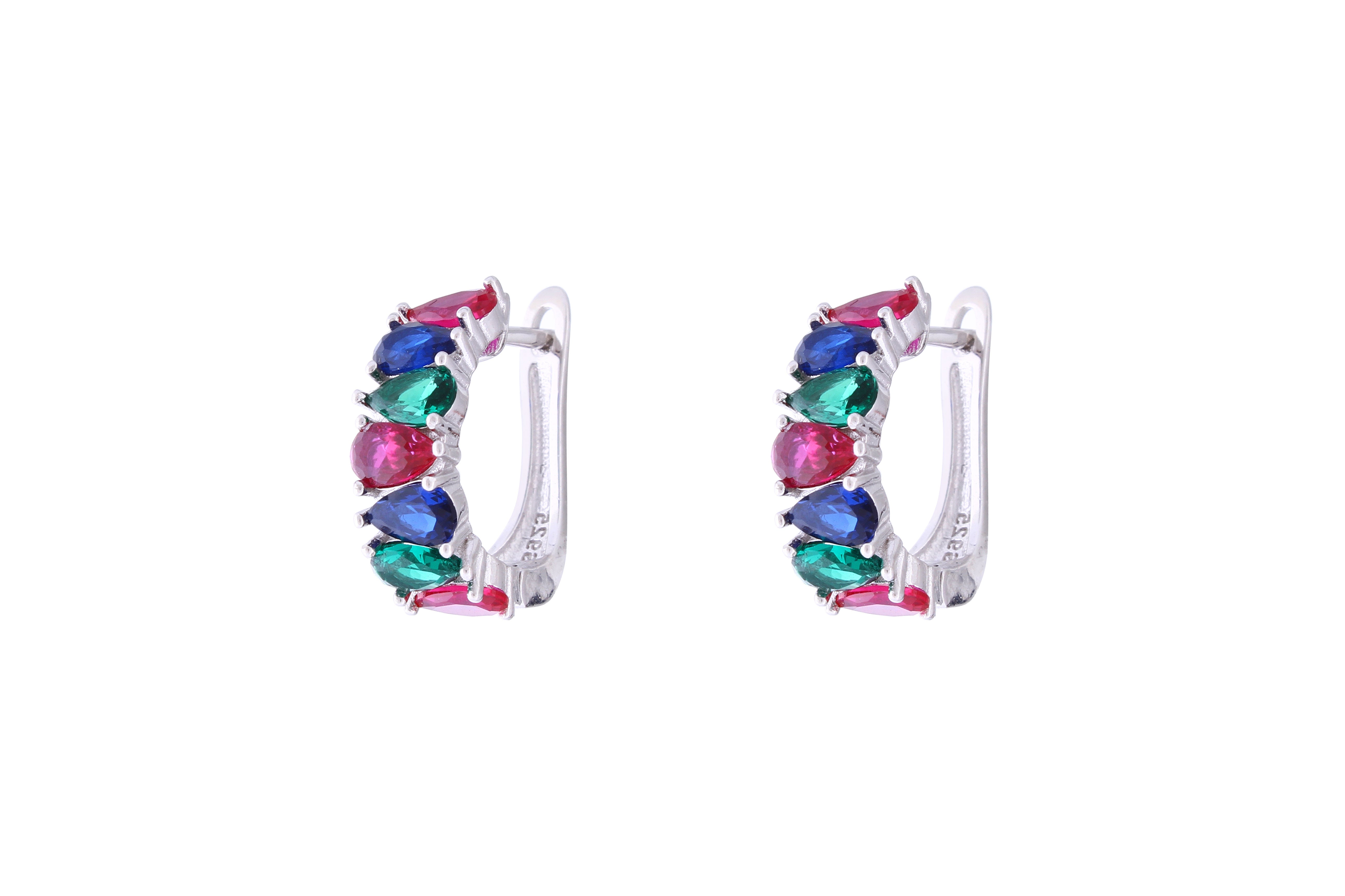 Asfour Crystal Clips Earrings With Multi Color Pear Zircon Stones In 925 Sterling Silver ED0011-K