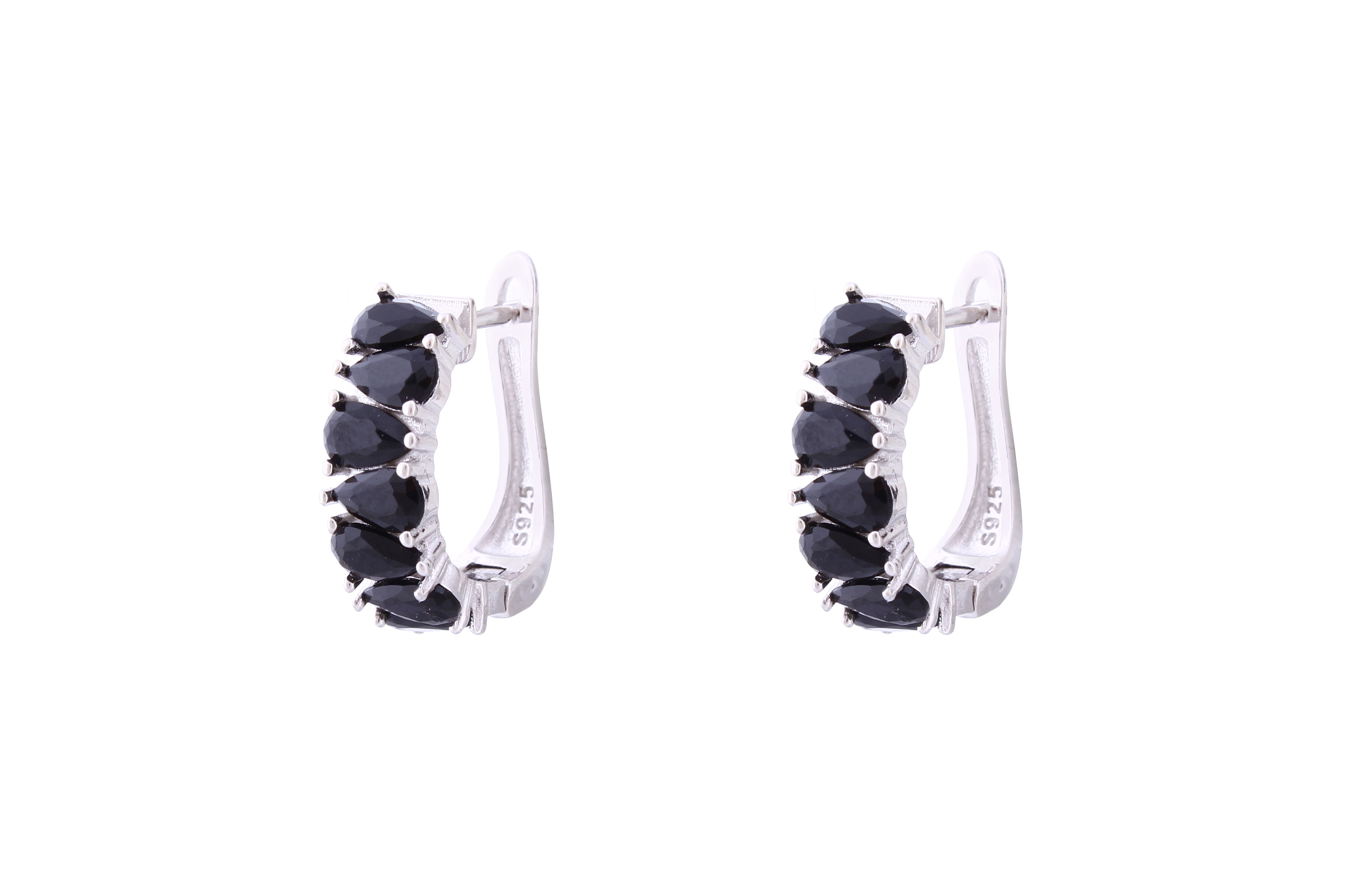 Asfour Crystal Clips Earrings With Black Pear Zircon Stones In 925 Sterling Silver ED0011-P