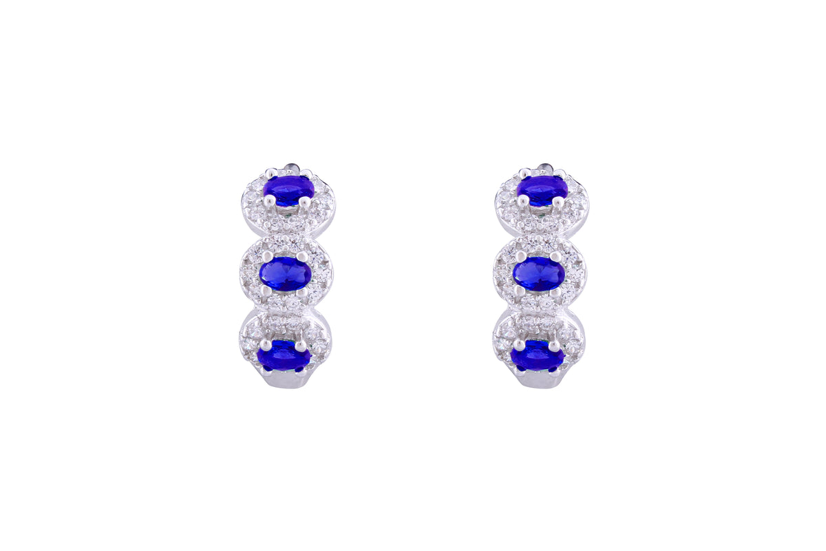 Asfour Crystal Haggie Earrings With Blue Oval Stones In 925 Sterling Silver ED0012-WB