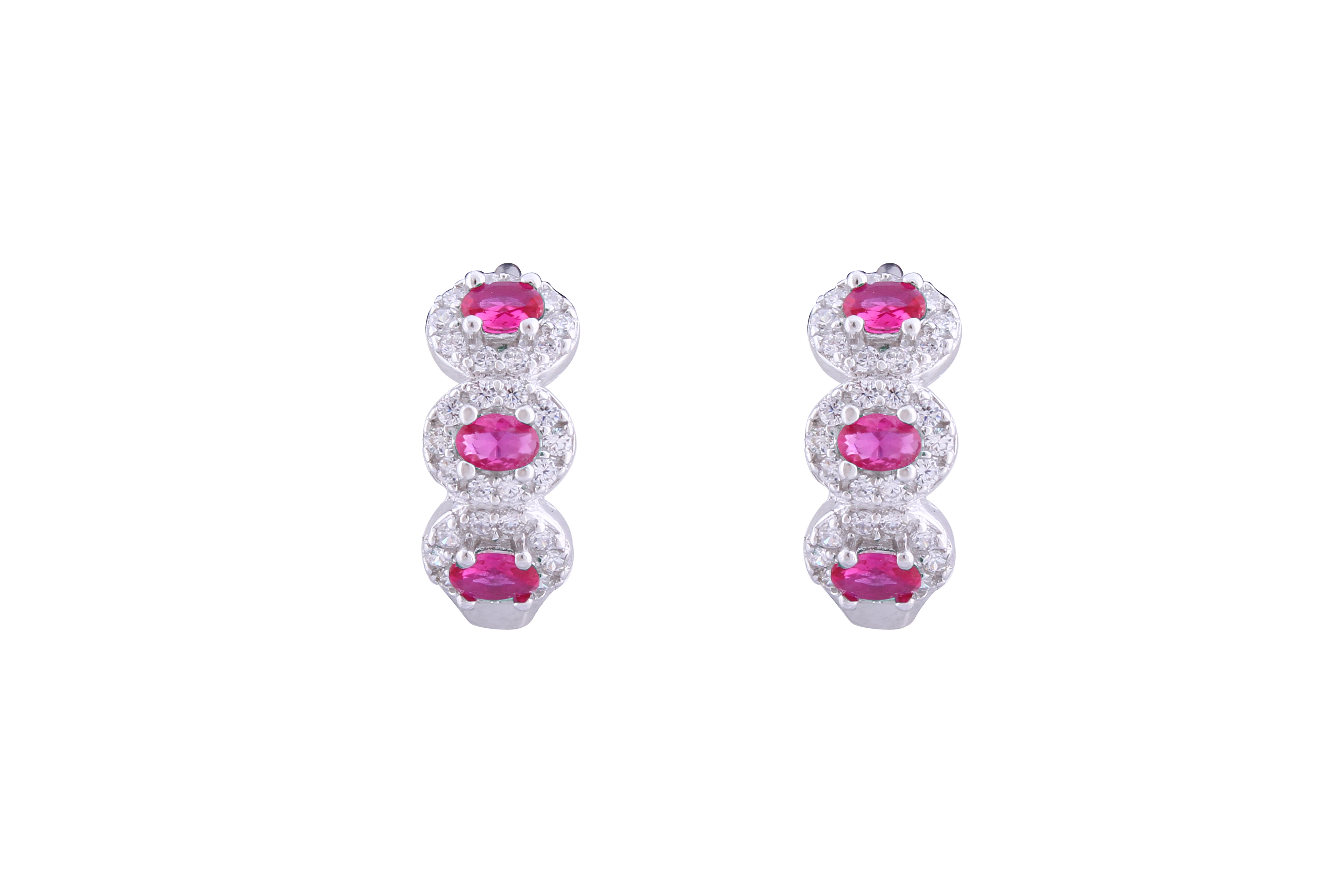 Asfour Crystal Haggie Earrings With Fuchsia Oval Design In 925 Sterling Silver ED0012-WF