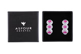Asfour Crystal Haggie Earrings With Fuchsia Oval Design In 925 Sterling Silver ED0012-WF