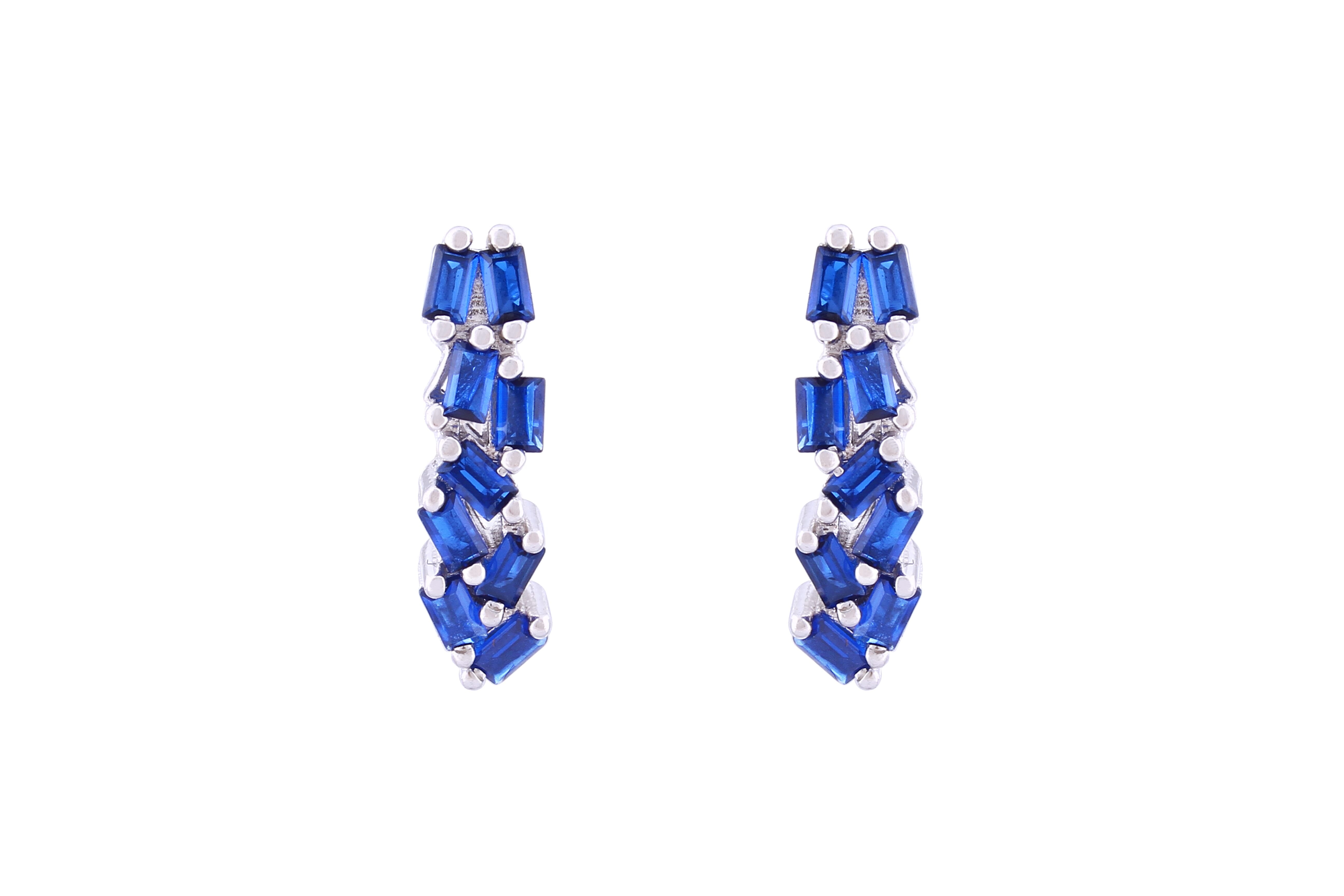 Asfour Crystal Clips Earrings With Blue Baguette Zircon Stones In 925 Sterling Silver ED0013-B