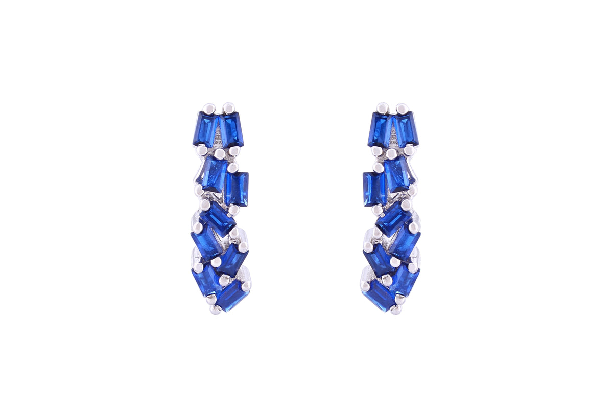 Asfour Crystal Clips Earrings With Blue Baguette Zircon Stones In 925 Sterling Silver ED0013-B