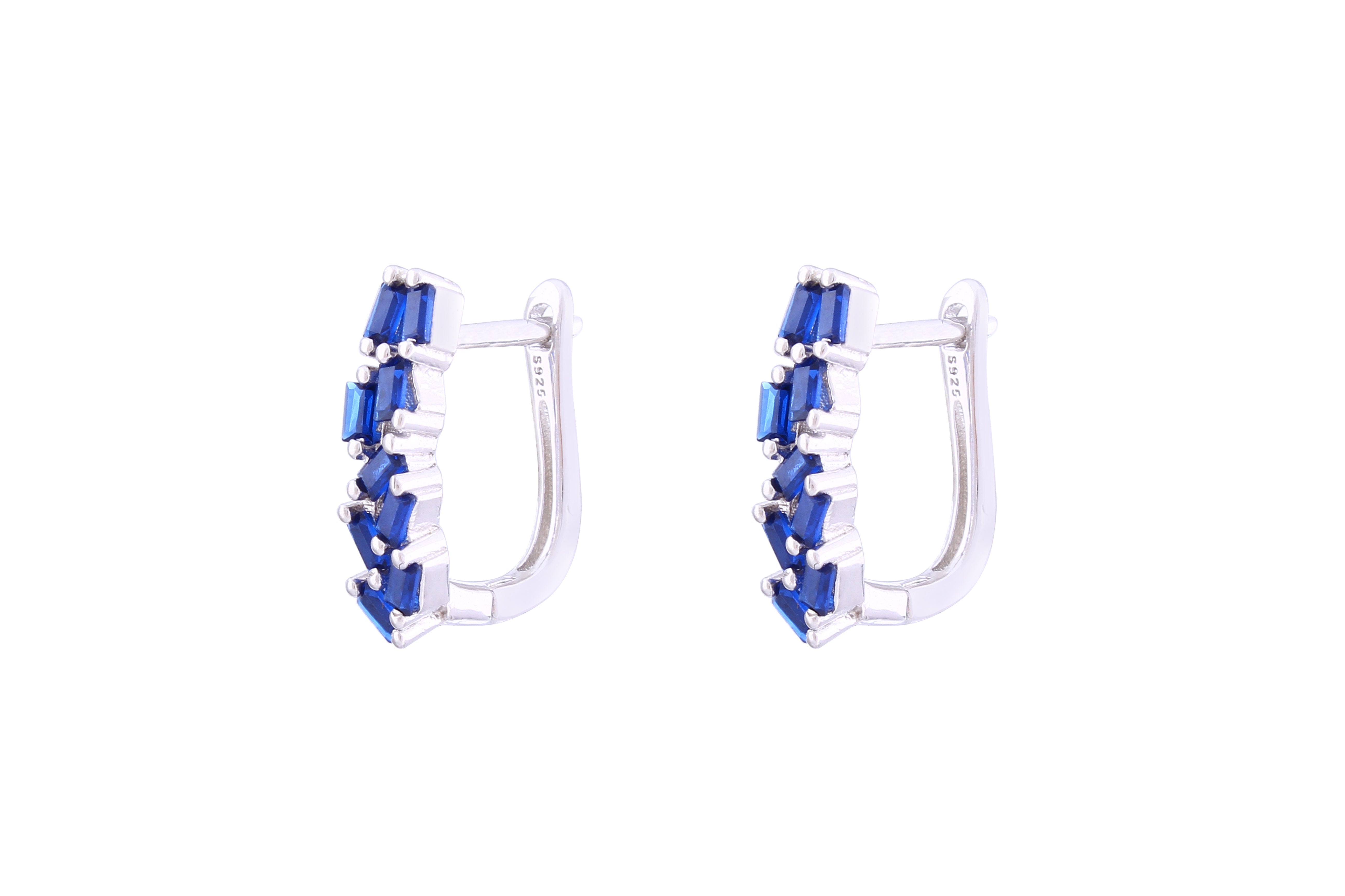 Asfour Crystal Clips Earrings With Blue Baguette Zircon Stones In 925 Sterling Silver ED0013-B