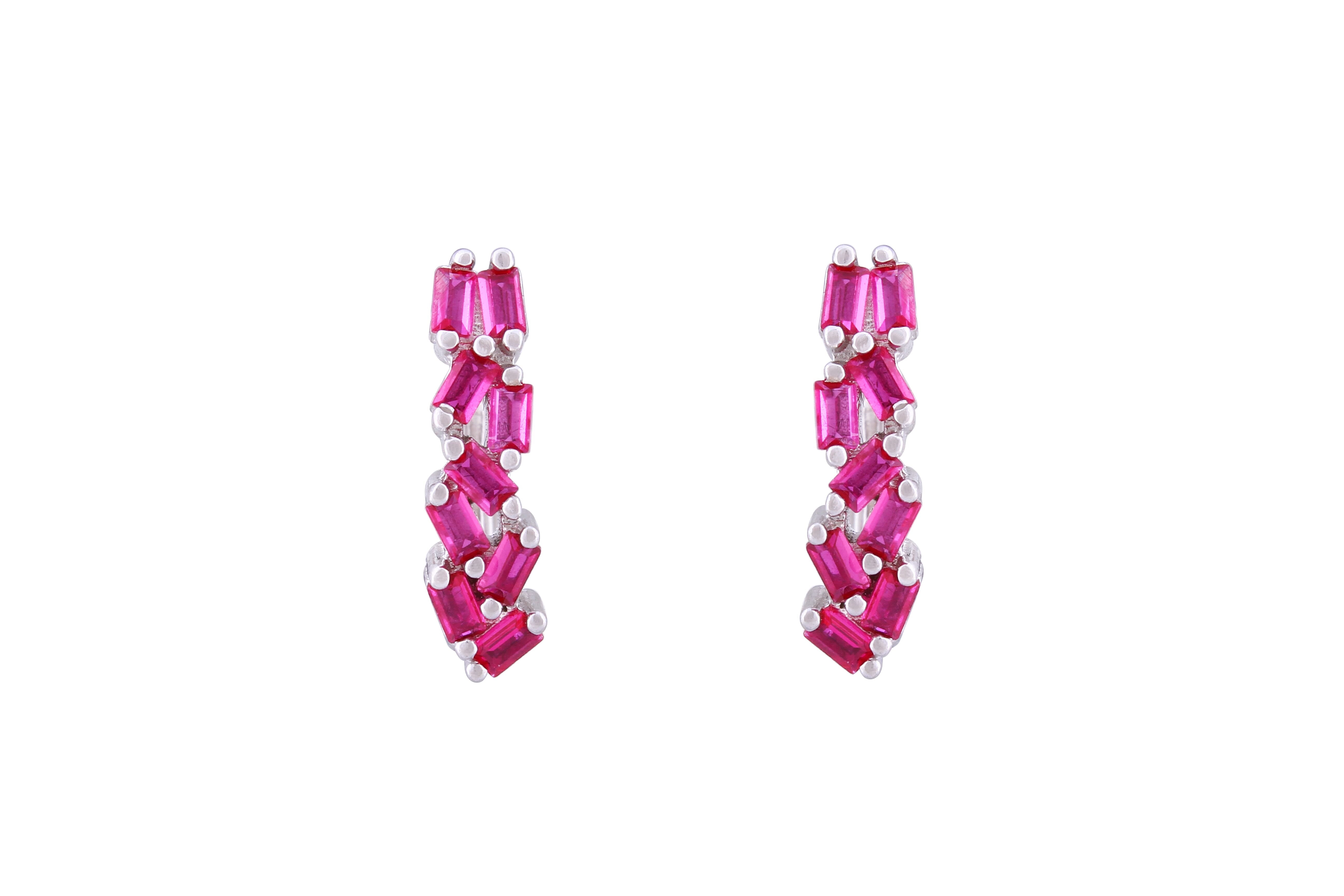 Asfour Crystal Clips Earrings With Fuchsia Baguette Zircon Stones In 925 Sterling Silver ED0013-F