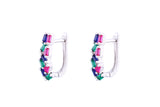 Asfour Crystal Clips Earrings With Multi Color Baguette Stones In 925 Sterling Silver ED0013-K