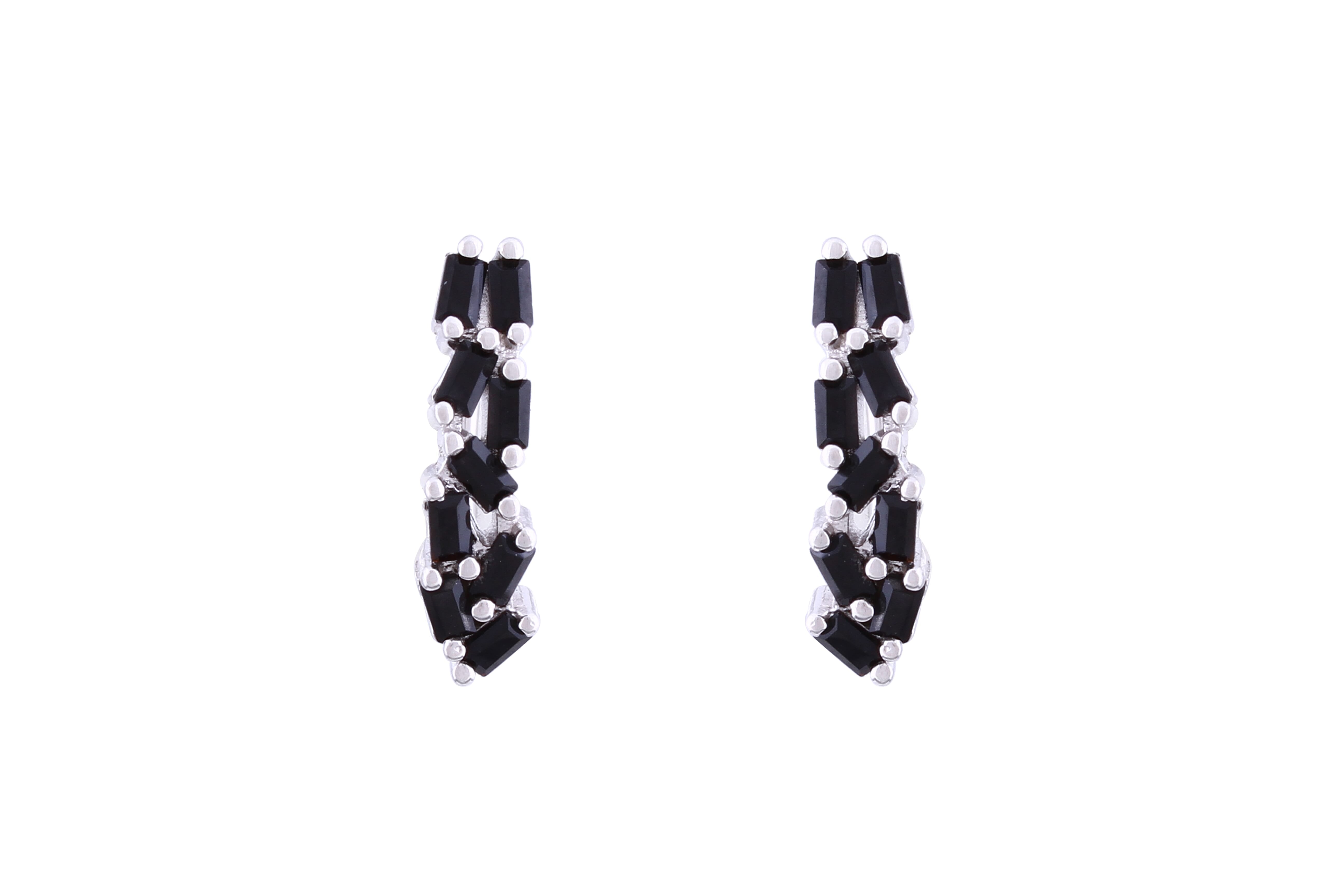 Asfour Crystal Clips Earrings With Black Baguette Zircon Stones In 925 Sterling Silver ED0013-P