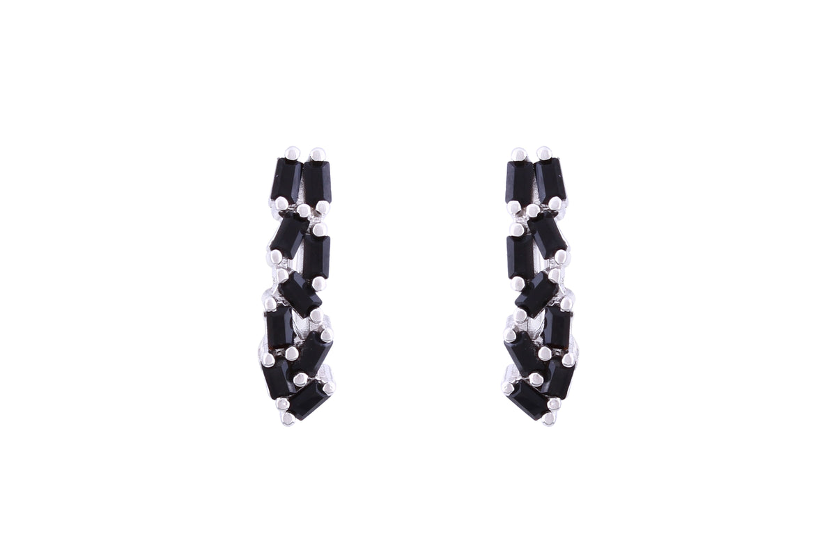 Asfour Crystal Clips Earrings With Black Baguette Zircon Stones In 925 Sterling Silver ED0013-P