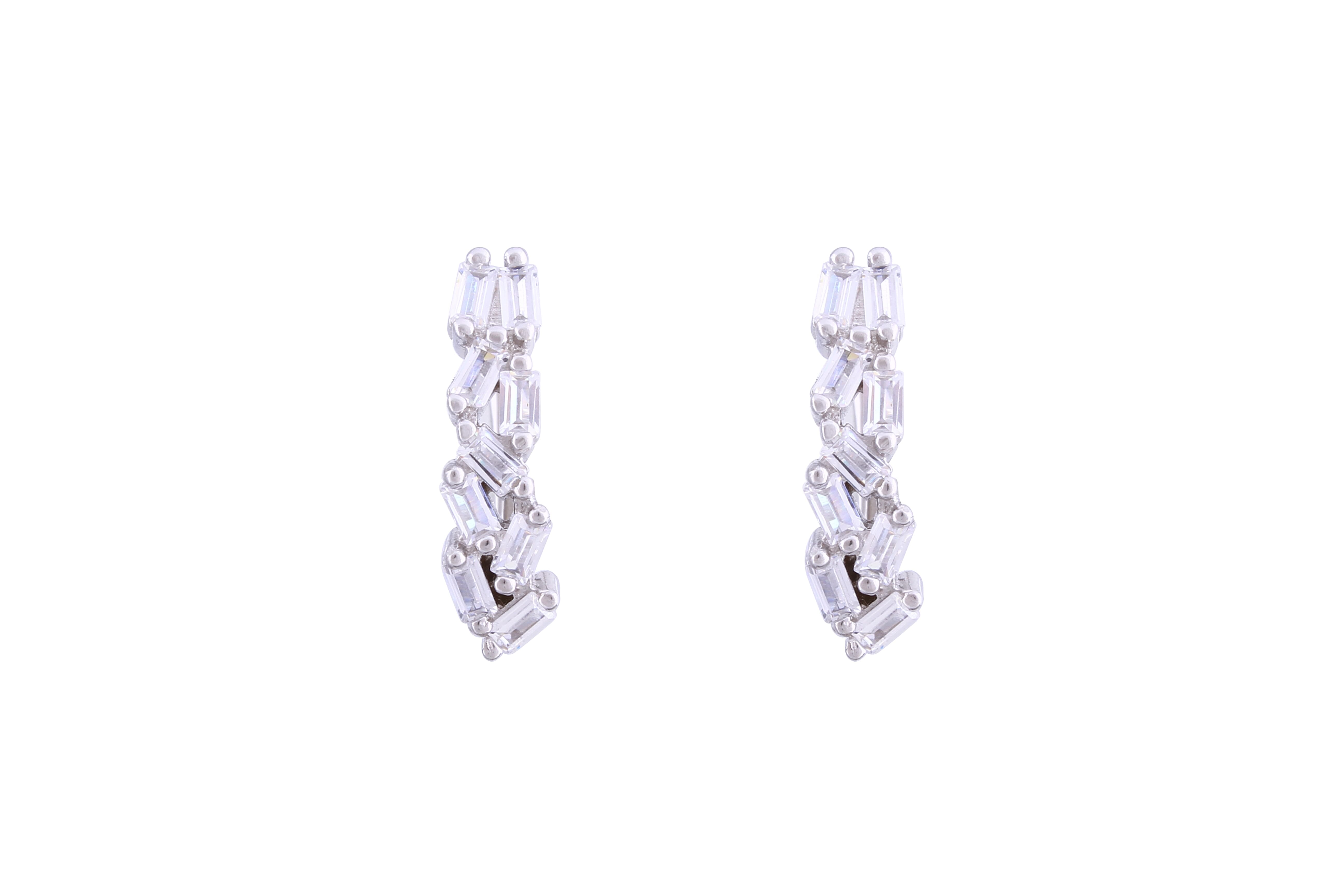 Asfour Crystal Clips Earrings With Baguette Cut Zircon Stones In 925 Sterling Silver ED0013-W