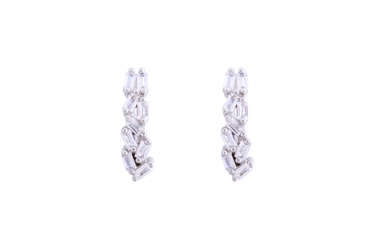 Asfour Crystal Clips Earrings With Baguette Cut Zircon Stones In 925 Sterling Silver ED0013-W