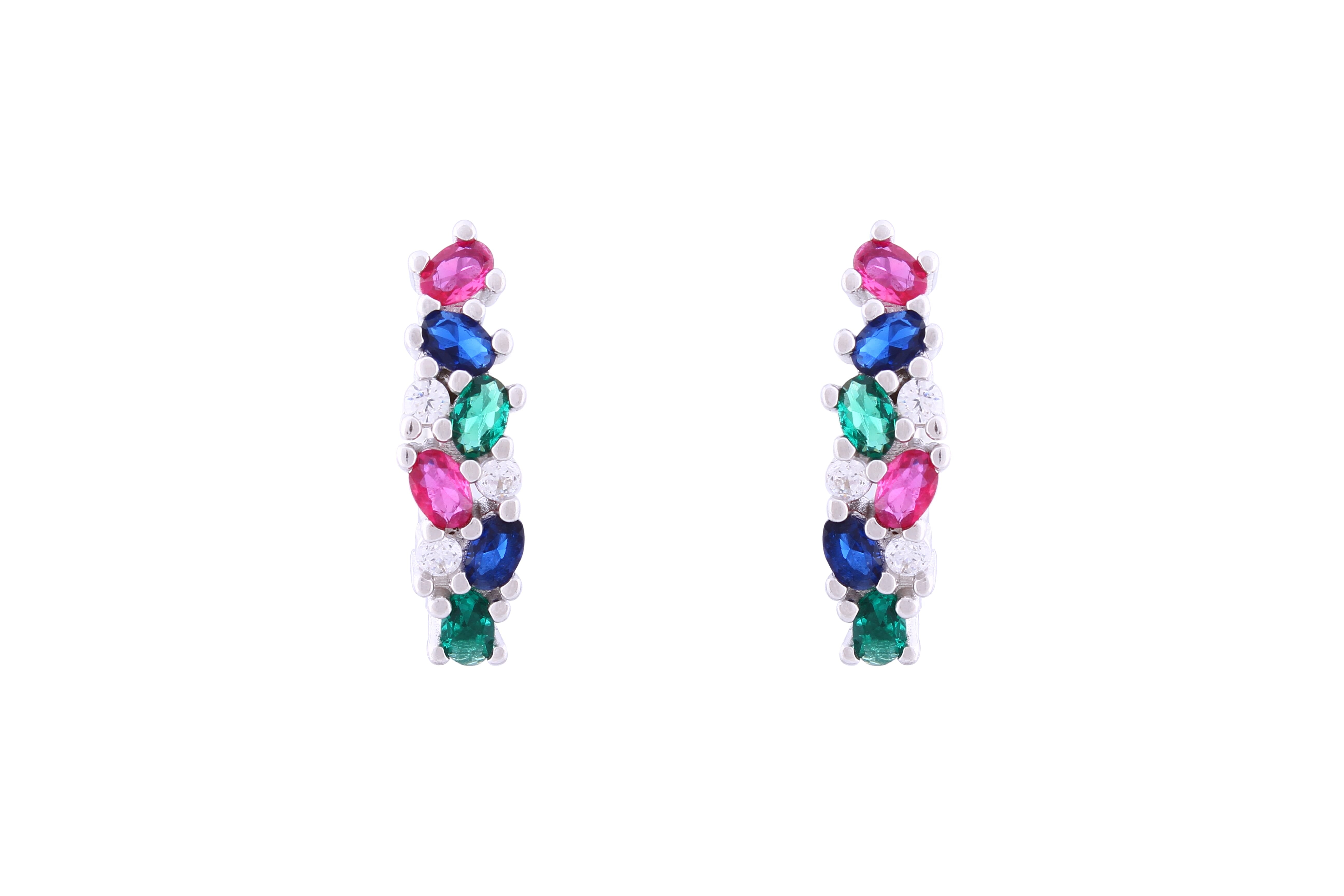 Asfour Crystal Clips Earrings With Multi Color Zircon Stones In 925 Sterling Silver ED0014-K