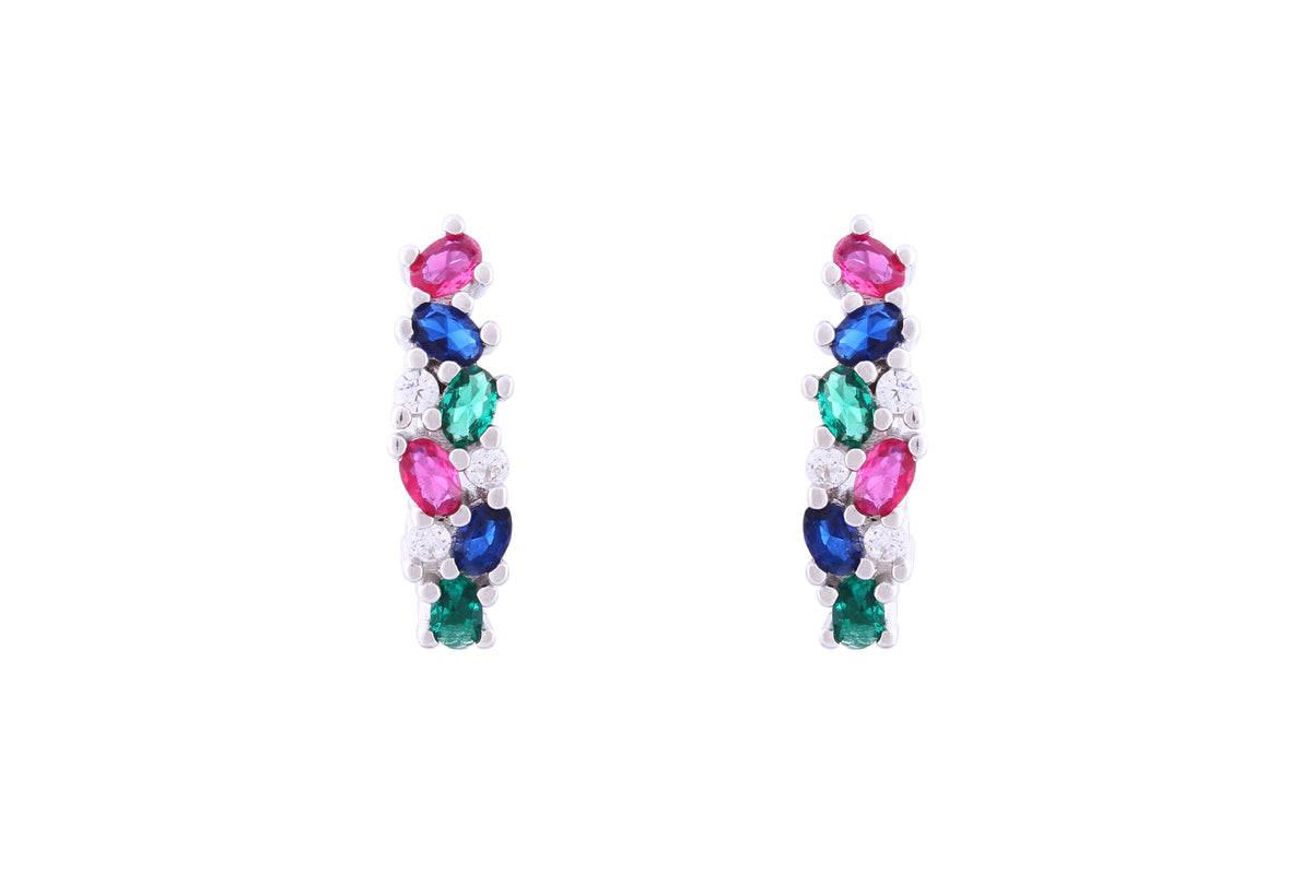 Asfour Crystal Clips Earrings With Multi Color Zircon Stones In 925 Sterling Silver ED0014-K