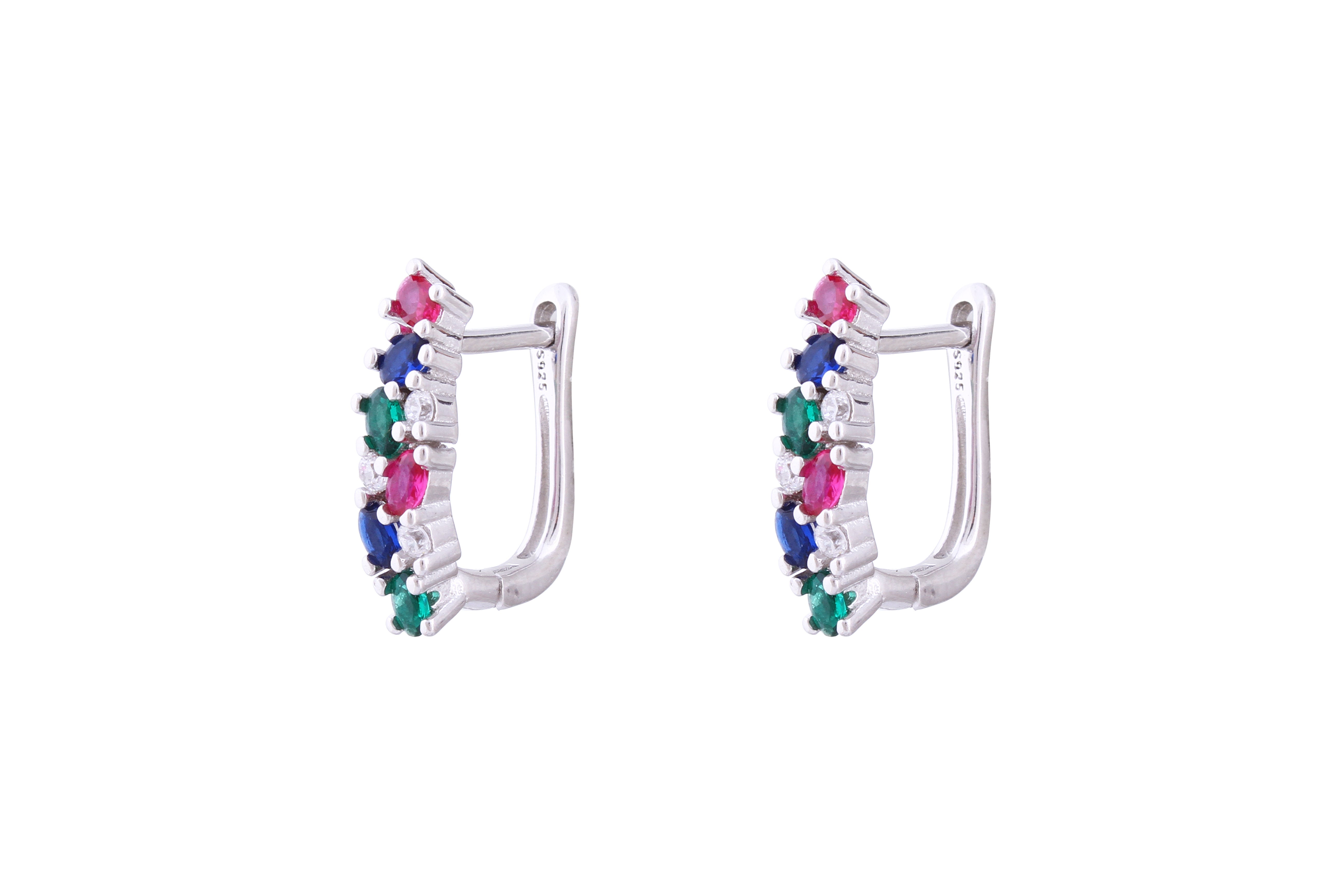 Asfour Crystal Clips Earrings With Multi Color Zircon Stones In 925 Sterling Silver ED0014-K