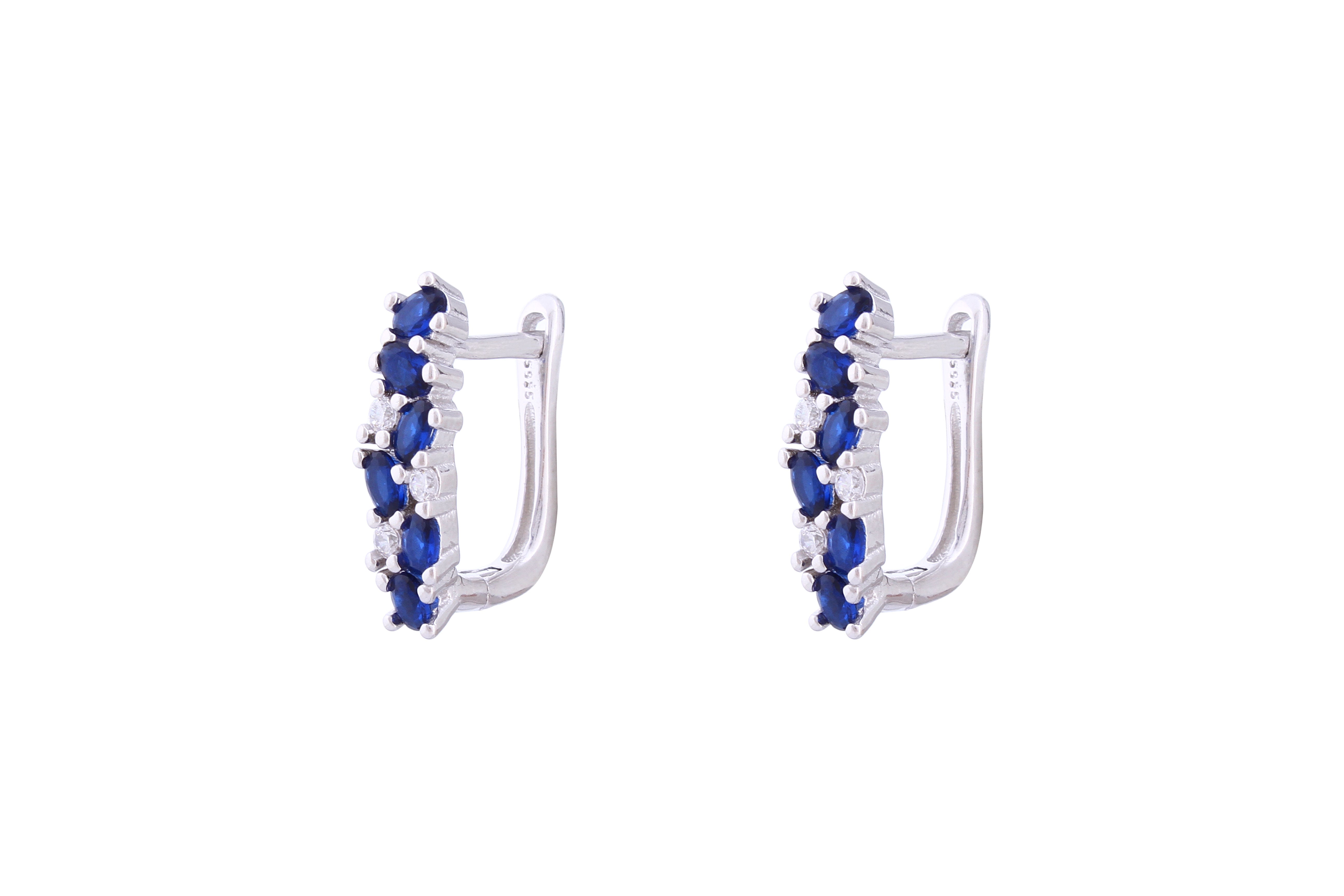 Asfour Crystal Clips Earrings With Blue Zircon Stones In 925 Sterling Silver ED0014-WB