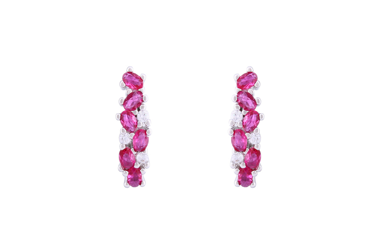 Asfour Crystal Clips Earrings With Fuchsia Zircon Stones In 925 Sterling Silver ED0014-WF