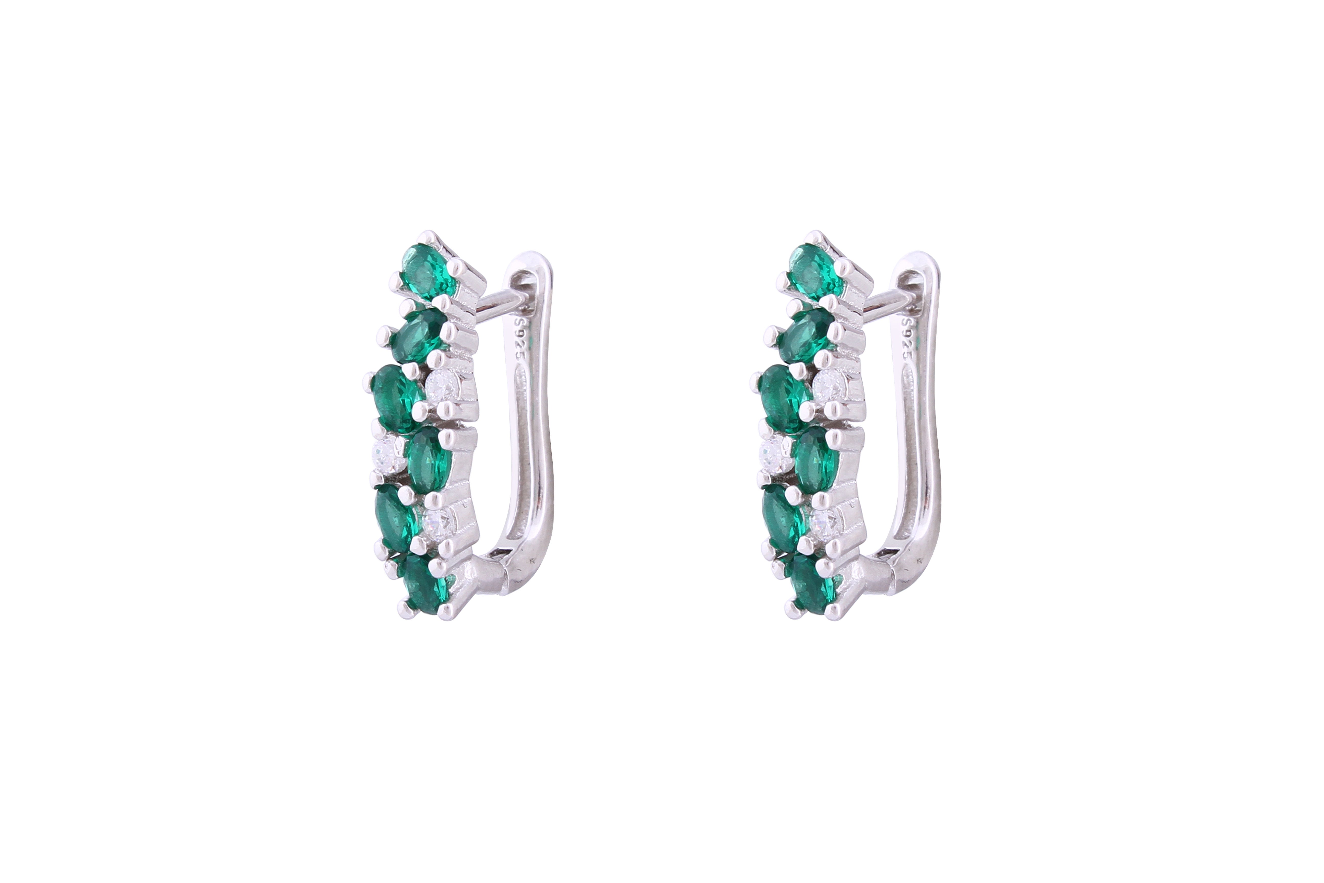 Asfour Crystal Clips Earrings With Emerald Zircon Stones In 925 Sterling Silver ED0014-WG