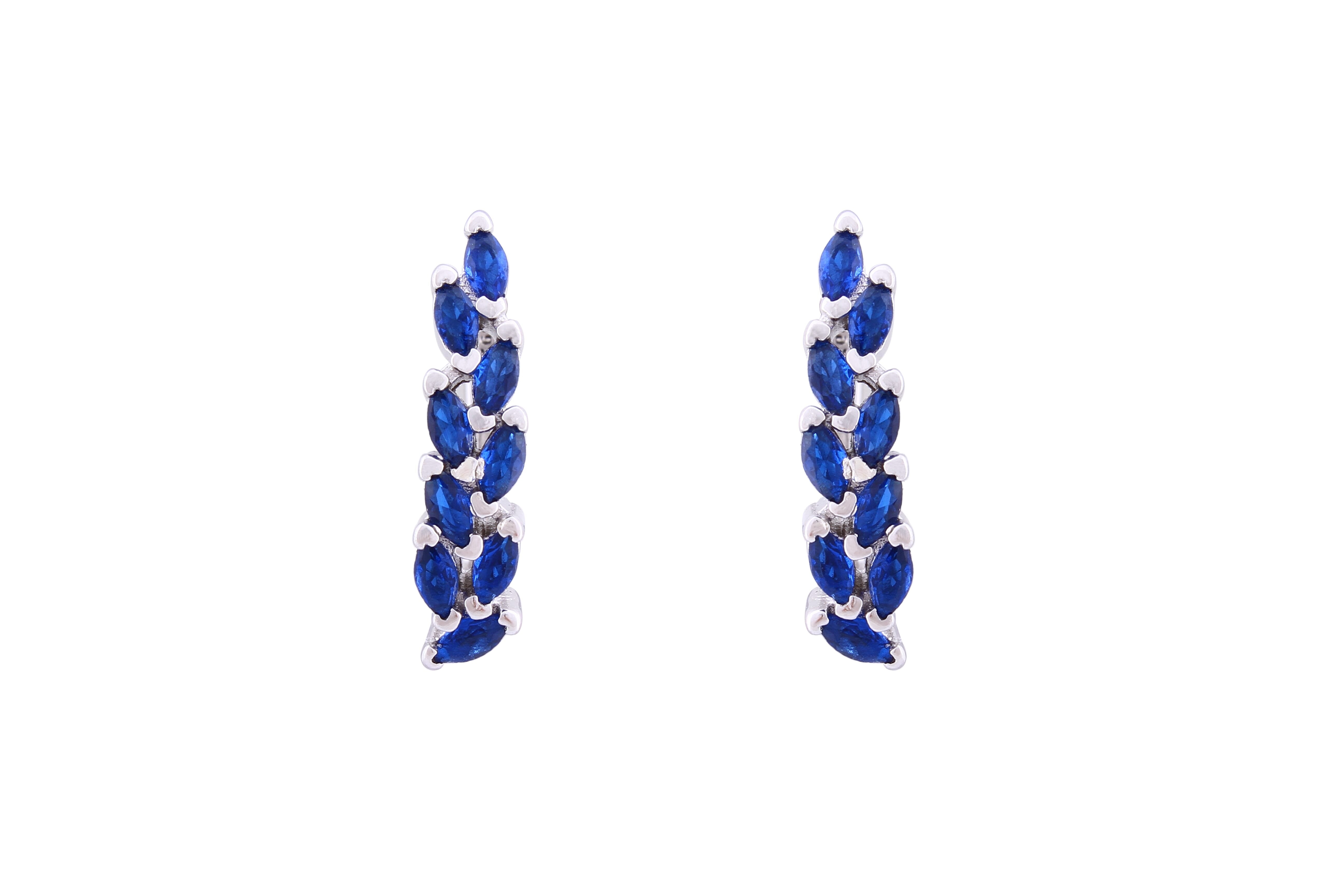 Asfour Crystal Clips Earrings With Blue Marquise Zircon Stones In 925 Sterling Sillver ED0015-B