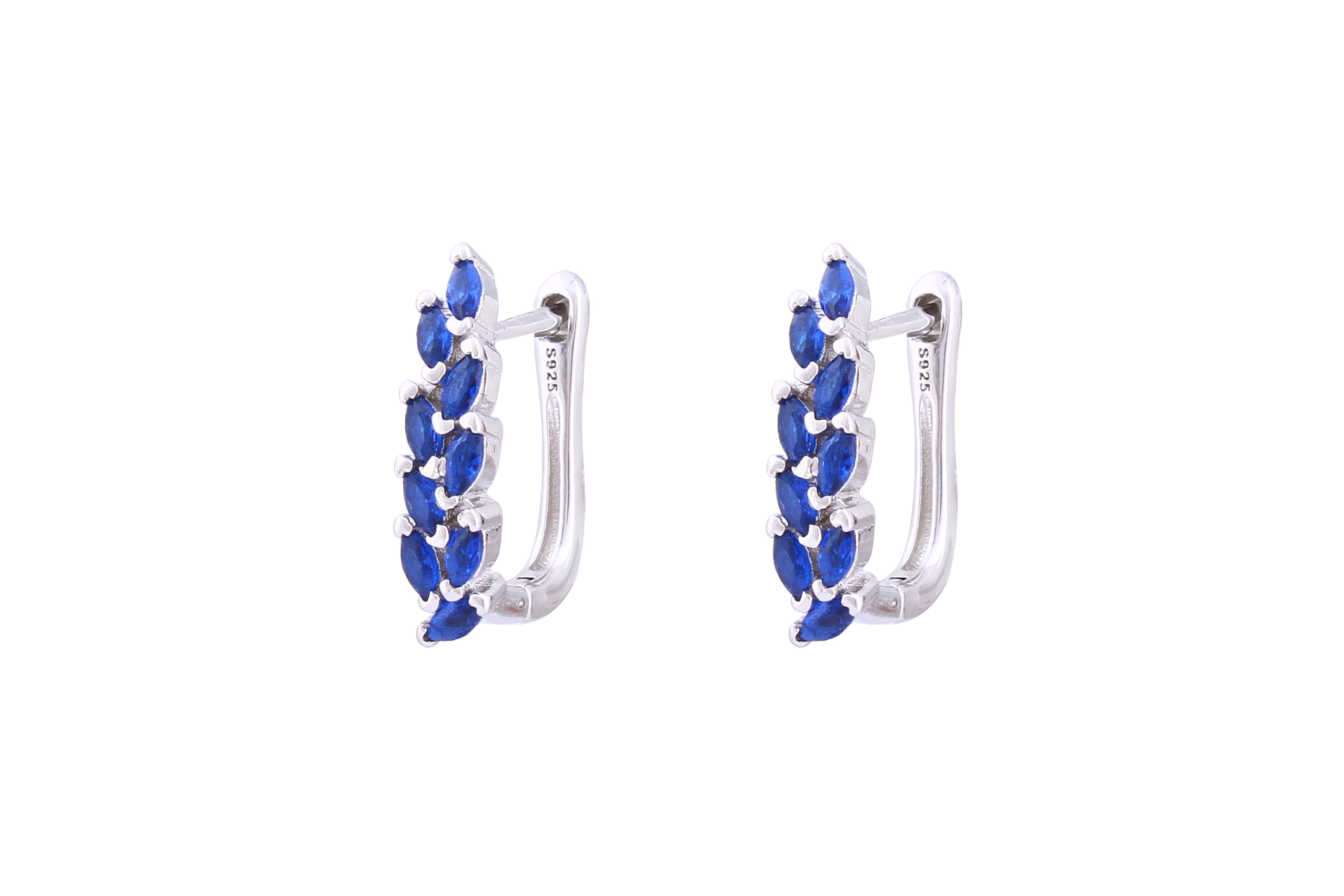 Asfour Crystal Clips Earrings With Blue Marquise Zircon Stones In 925 Sterling Sillver ED0015-B