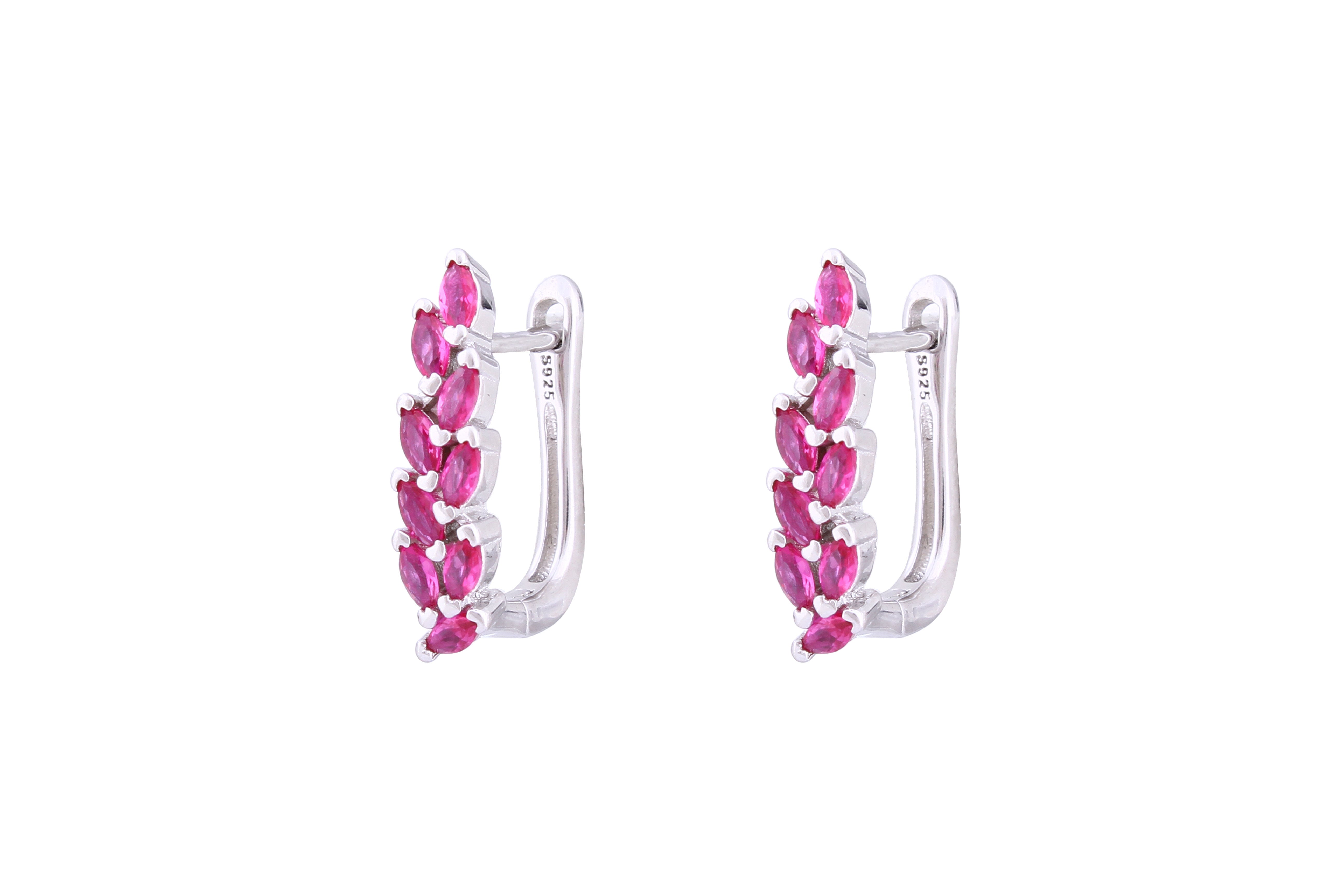 Asfour Crystal Clips Earrings With Fuchsia Marquise Zircon Stones In 925 Sterling Sillver ED0015-F