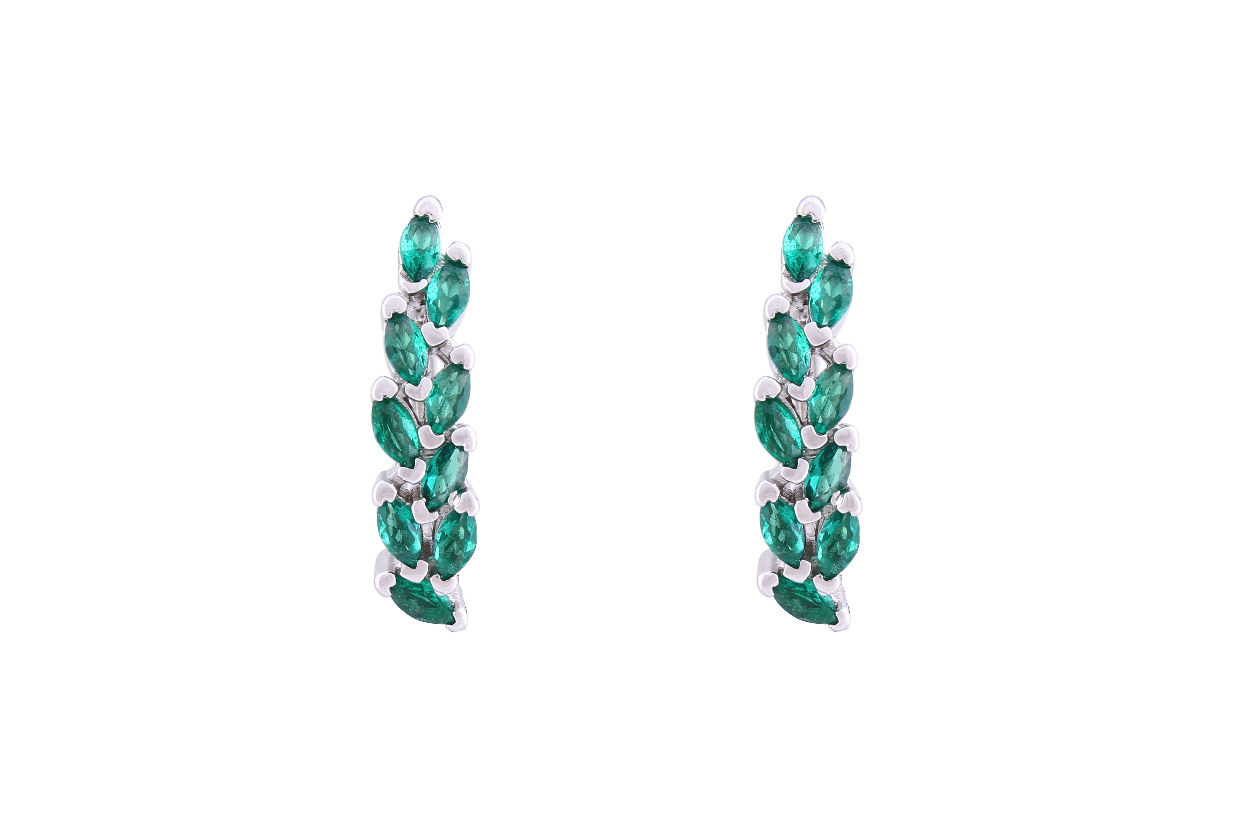 Asfour Crystal Clips Earrings With Emerald Marquise Zircon Stones In 925 Sterling Sillver ED0015-G