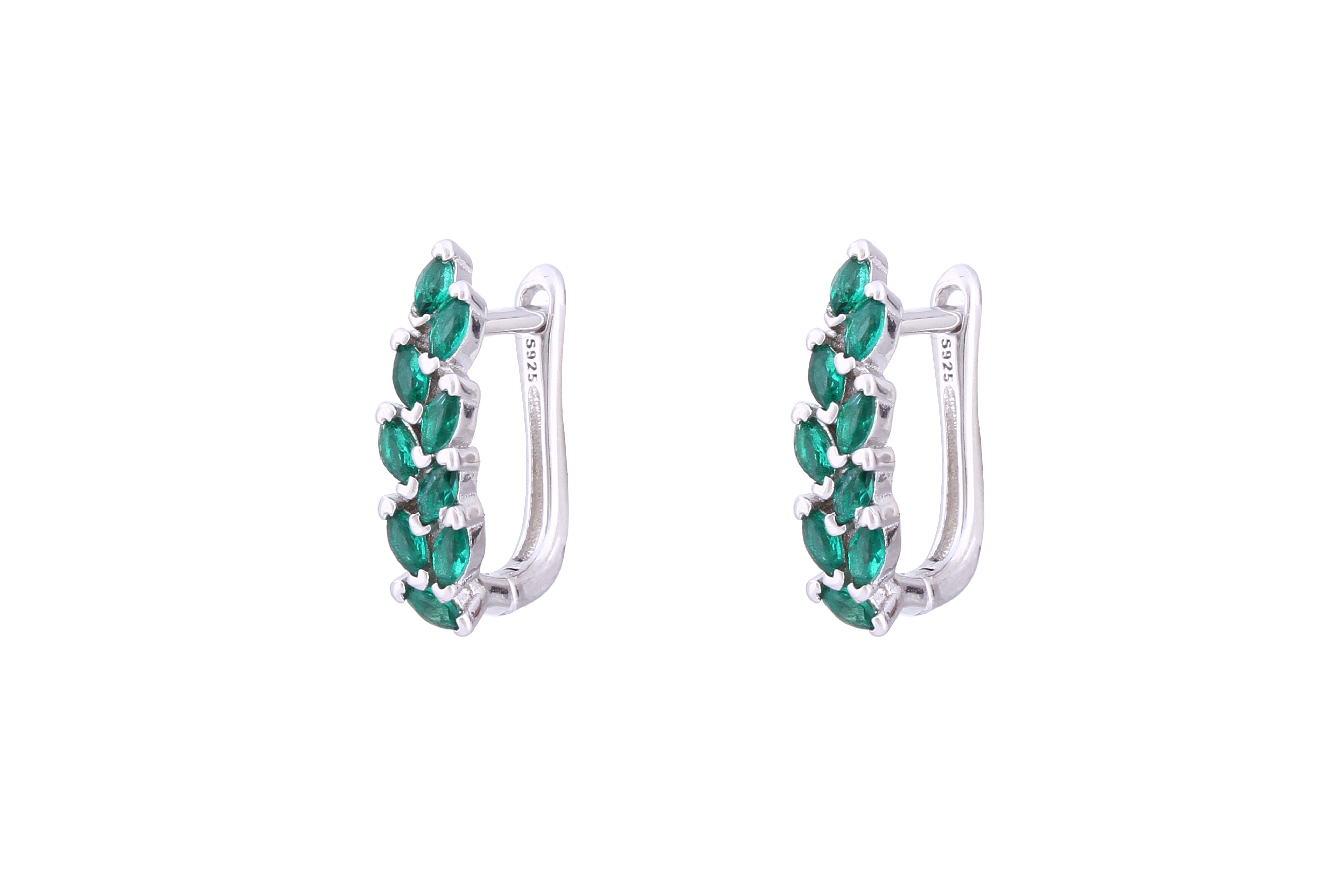 Asfour Crystal Clips Earrings With Emerald Marquise Zircon Stones In 925 Sterling Sillver ED0015-G