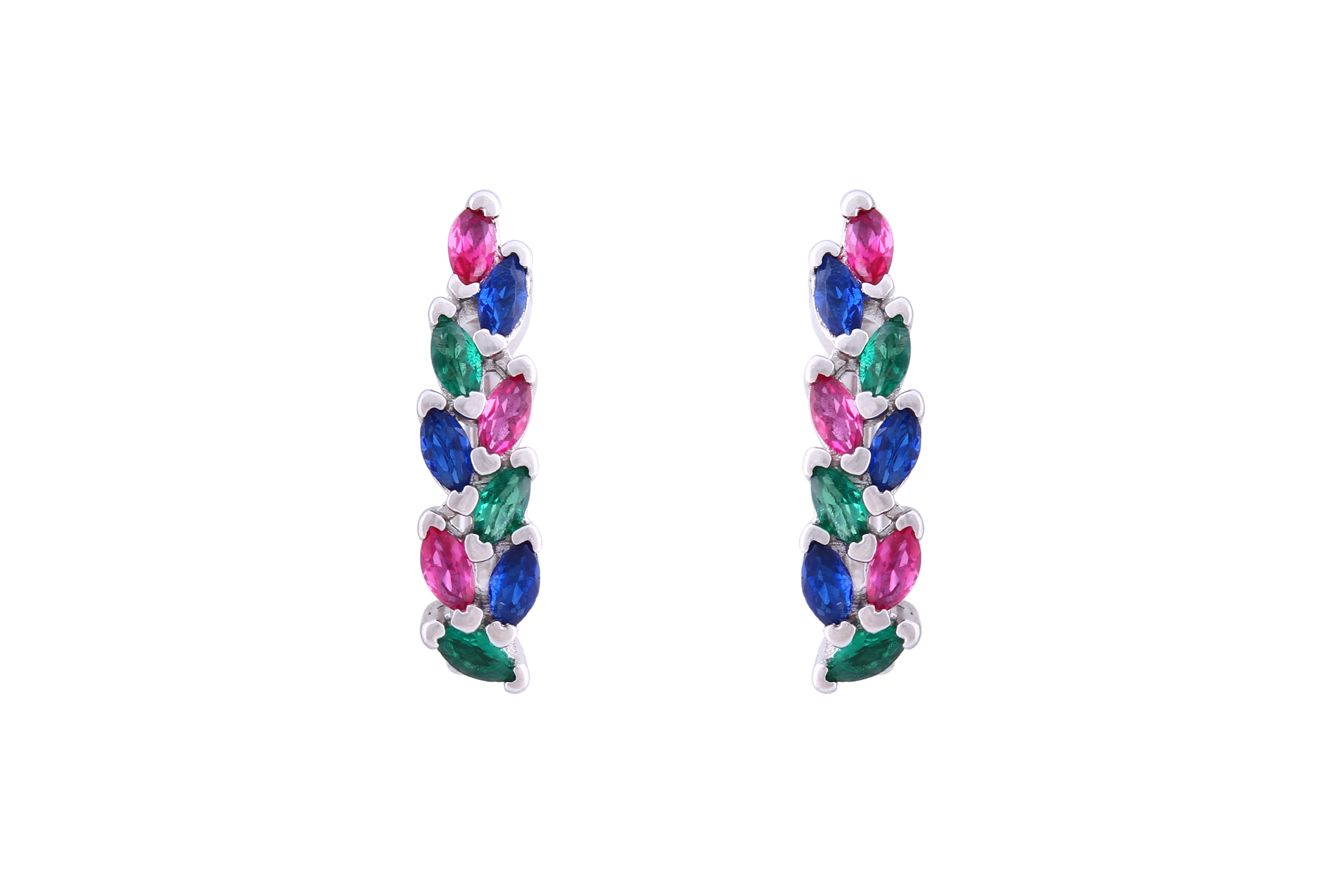 Asfour Crystal Clips Earrings With Multi Color Marquise Cut Stones In 925 Sterling Sillver ED0015-K