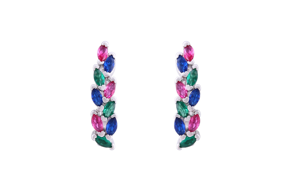 Asfour Crystal Clips Earrings With Multi Color Marquise Cut Stones In 925 Sterling Sillver ED0015-K