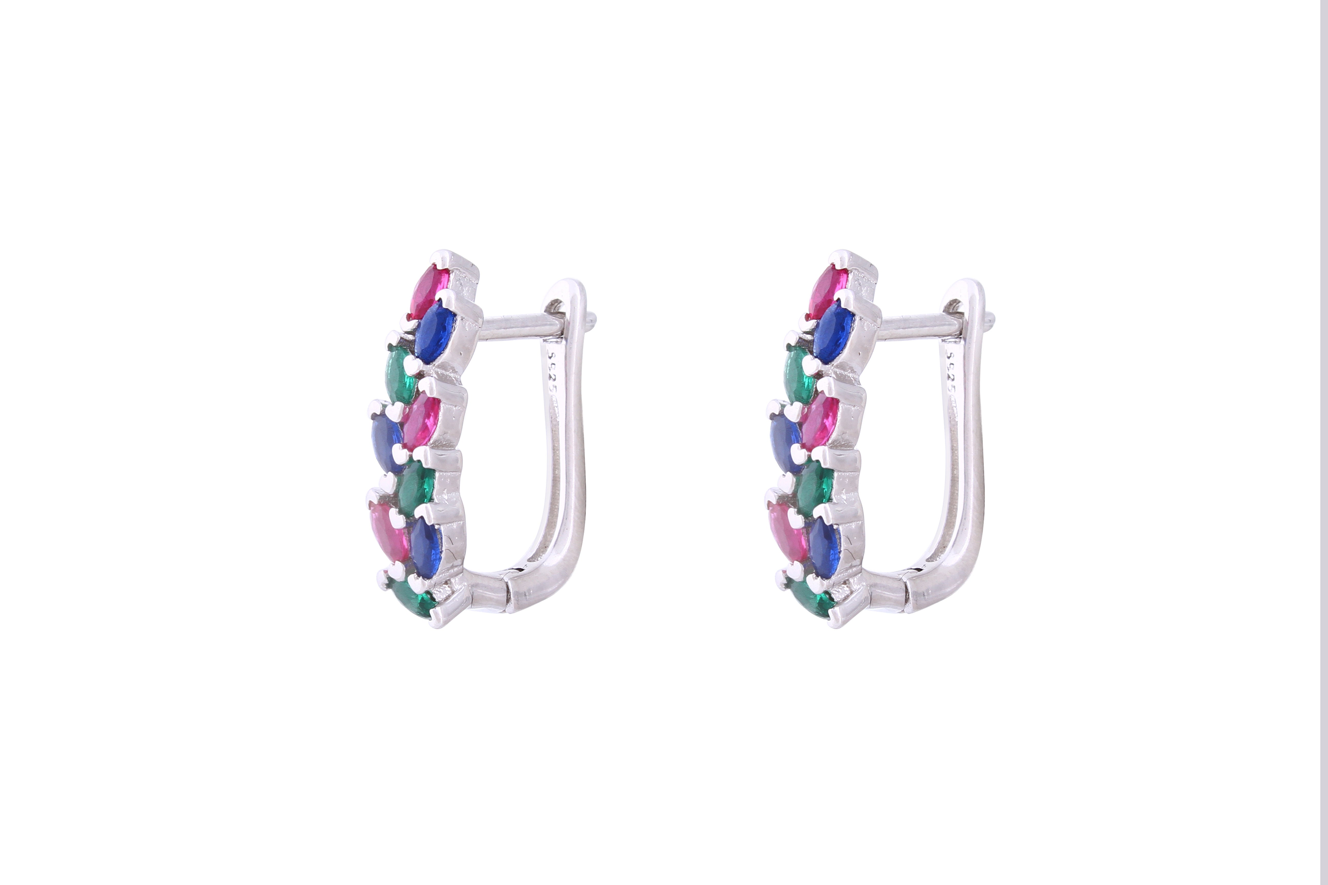 Asfour Crystal Clips Earrings With Multi Color Marquise Cut Stones In 925 Sterling Sillver ED0015-K