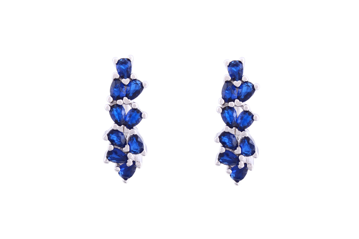 Asfour Crystal Clip Earrings With Blue Pear Zircon Stones In 925 Sterling Silver ED0016-B