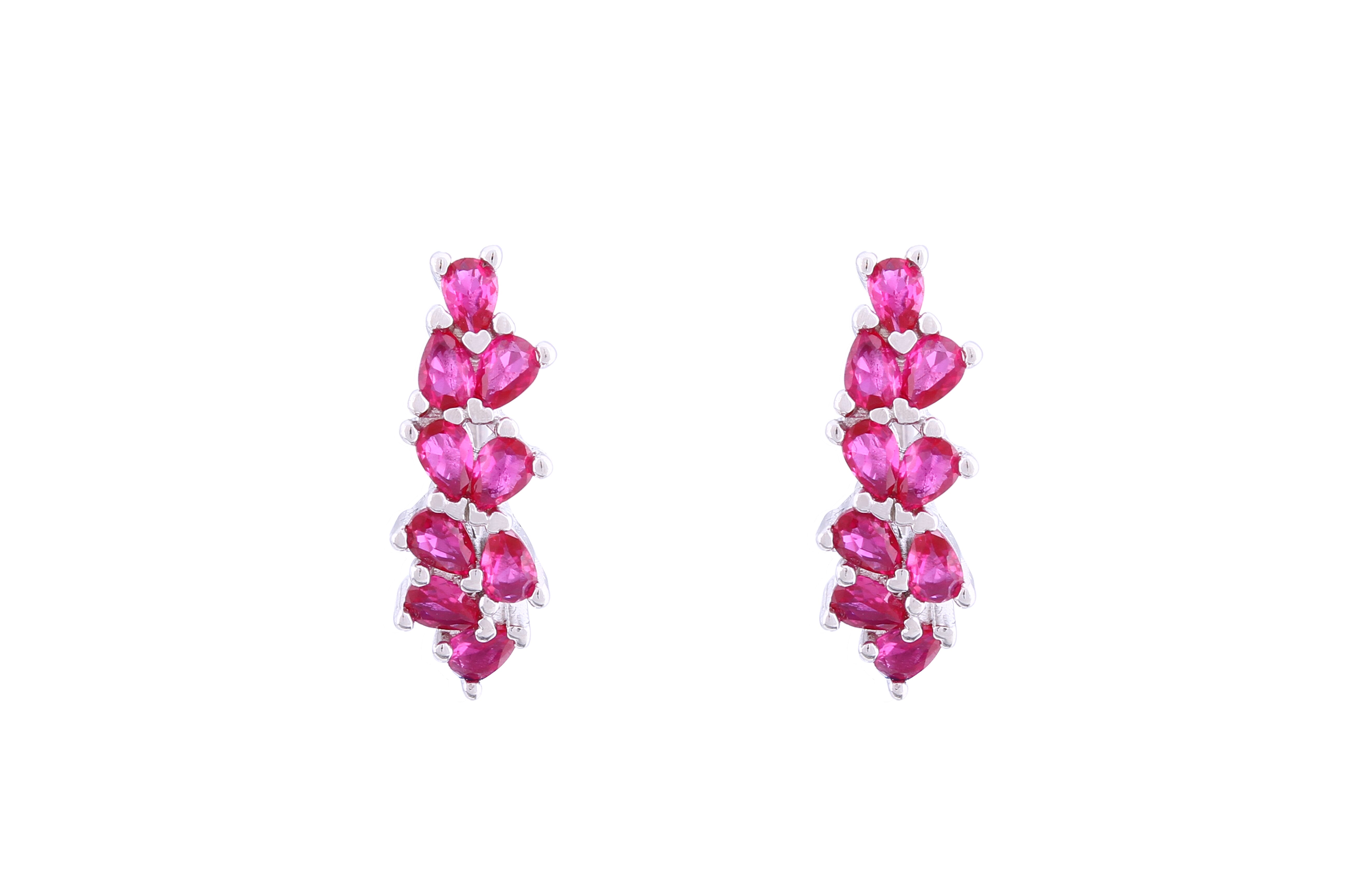 Asfour Crystal Clip Earrings With Fuchsia Pear Cut Zircon Stones In 925 Sterling Silver ED0016-F