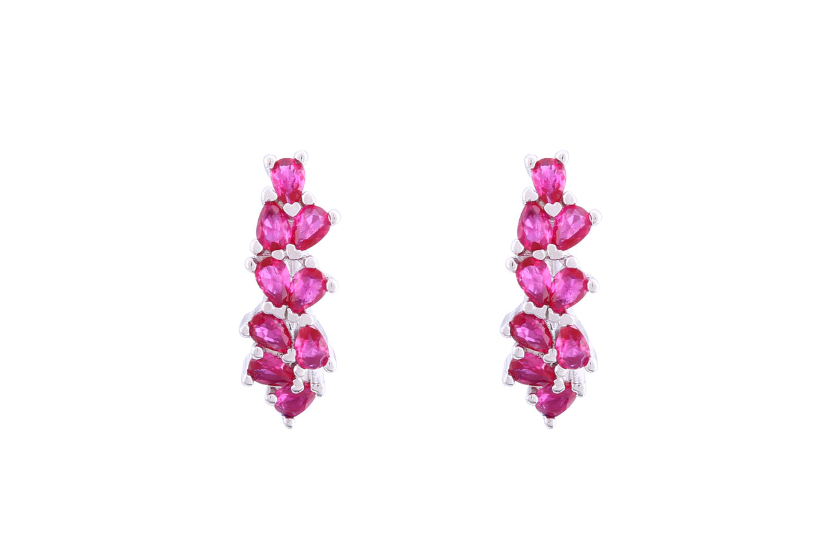 Asfour Crystal Clip Earrings With Fuchsia Pear Cut Zircon Stones In 925 Sterling Silver ED0016-F