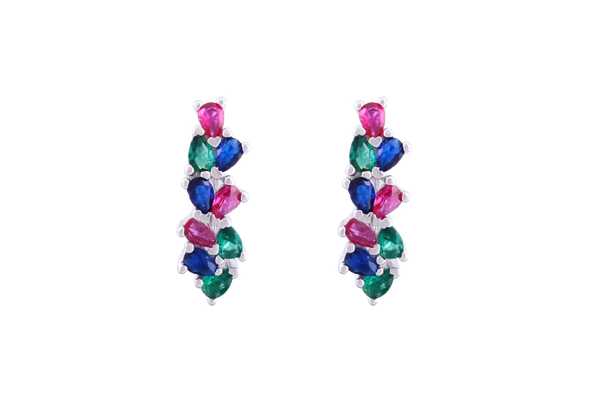 Asfour Crystal Clip Earrings With Multi Color Pear Zircon Stones In 925 Sterling Silver ED0016-K