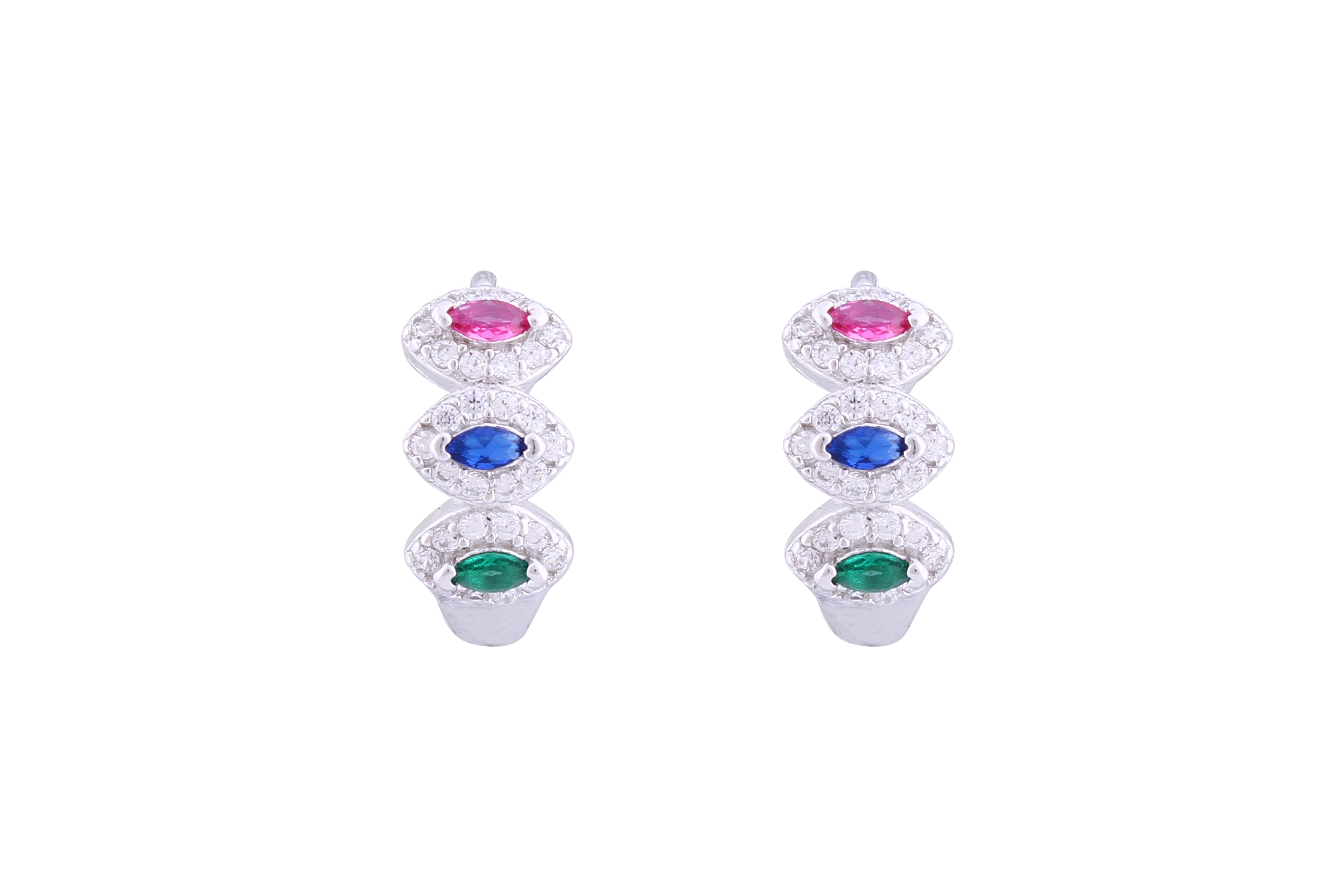 Asfour Crystal Haggie Earrings With Multi Color Zircon Stones In 925 Sterling Sillver ED0017-K