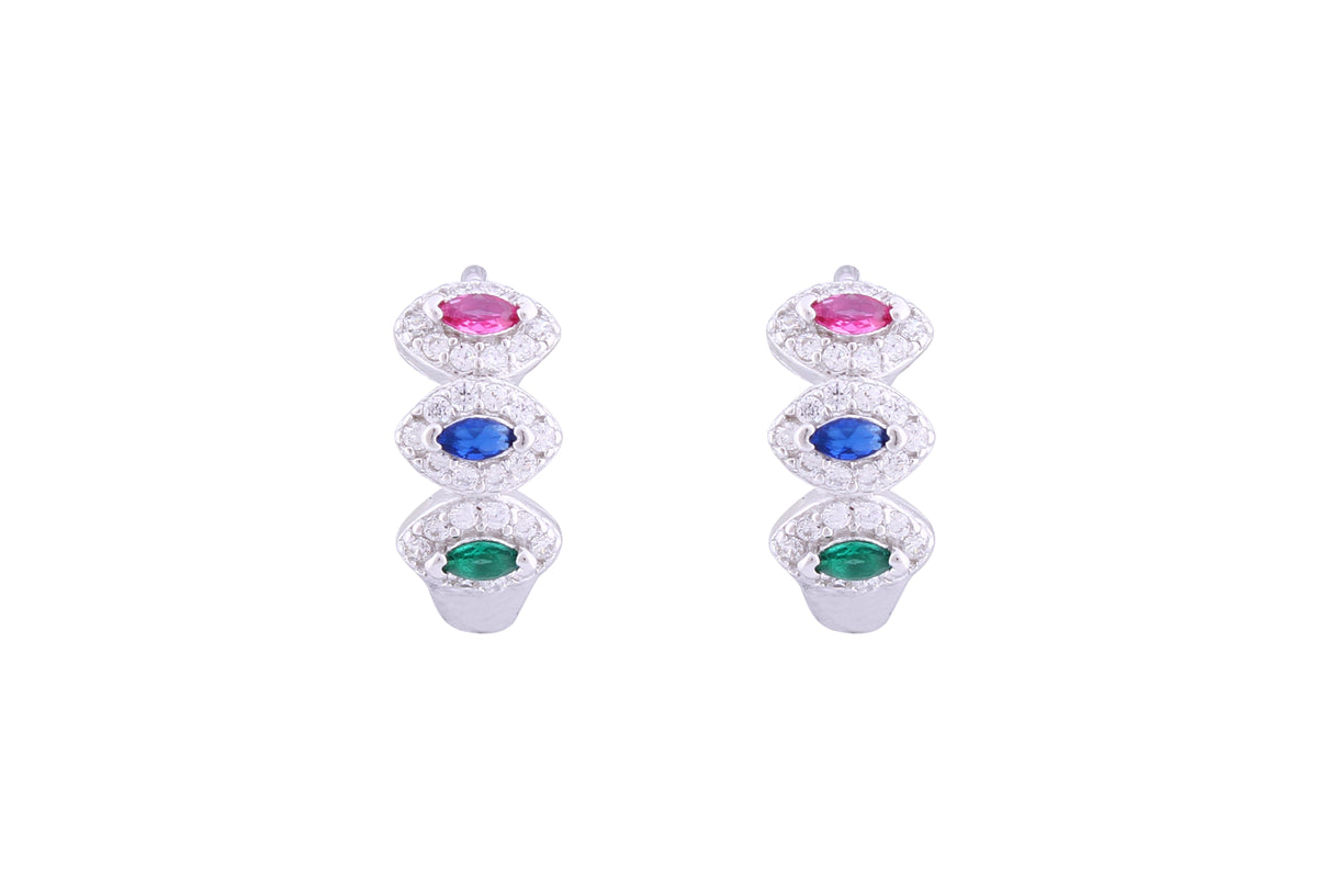 Asfour Crystal Haggie Earrings With Multi Color Zircon Stones In 925 Sterling Sillver ED0017-K