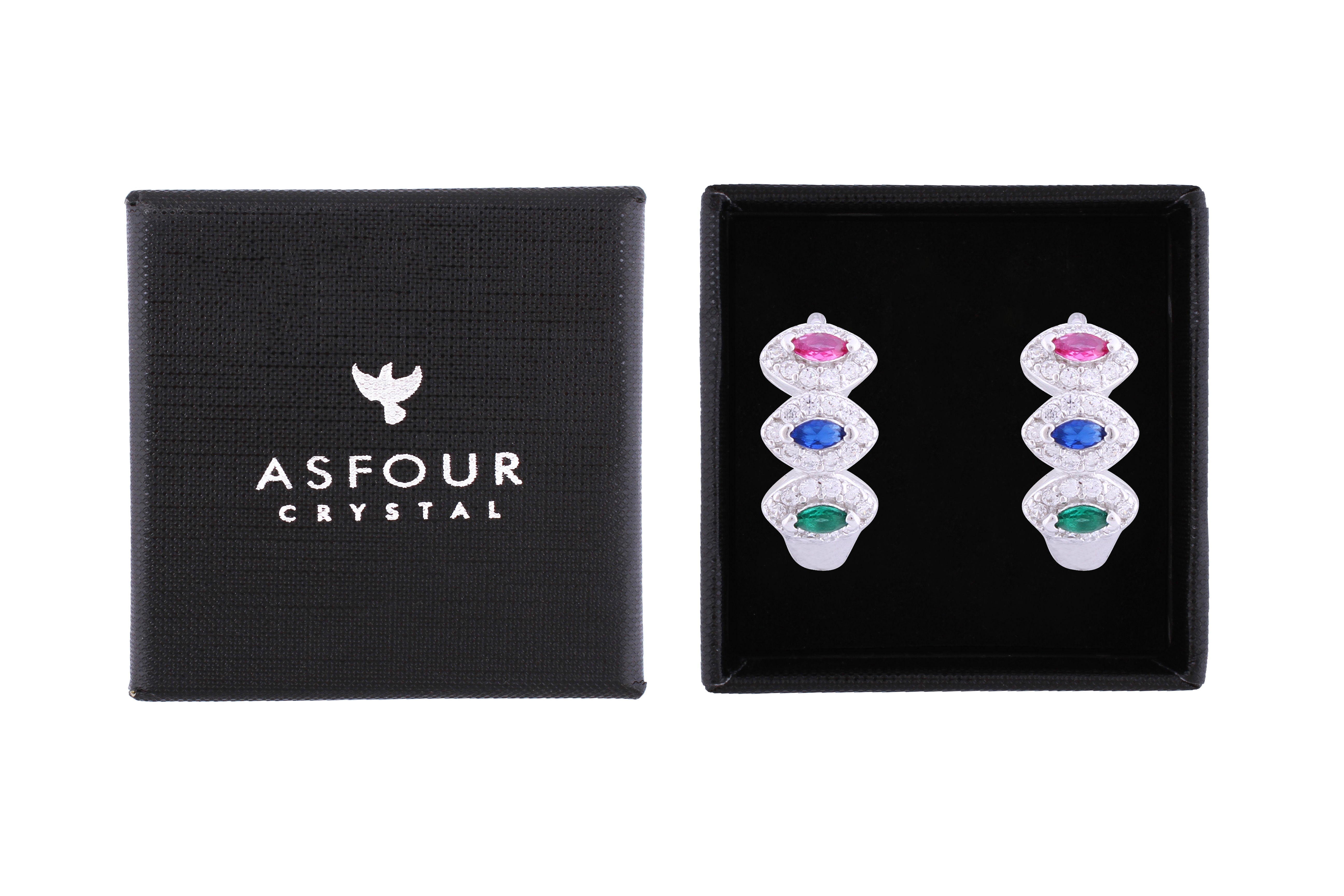 Asfour Crystal Haggie Earrings With Multi Color Zircon Stones In 925 Sterling Sillver ED0017-K