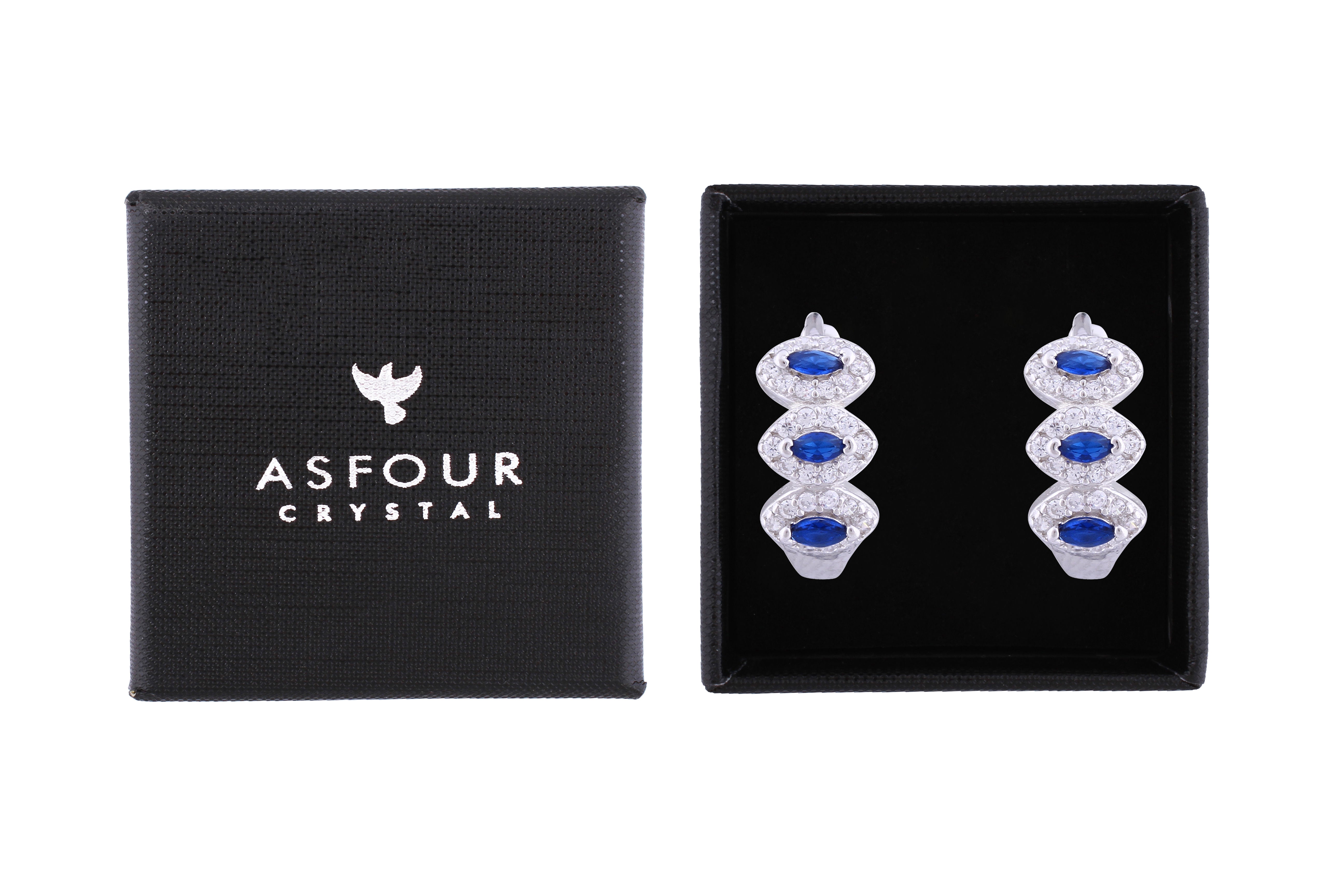 Asfour Crystal Haggie Earrings With Blue Zircon Stones In 925 Sterling Sillver ED0017-WB