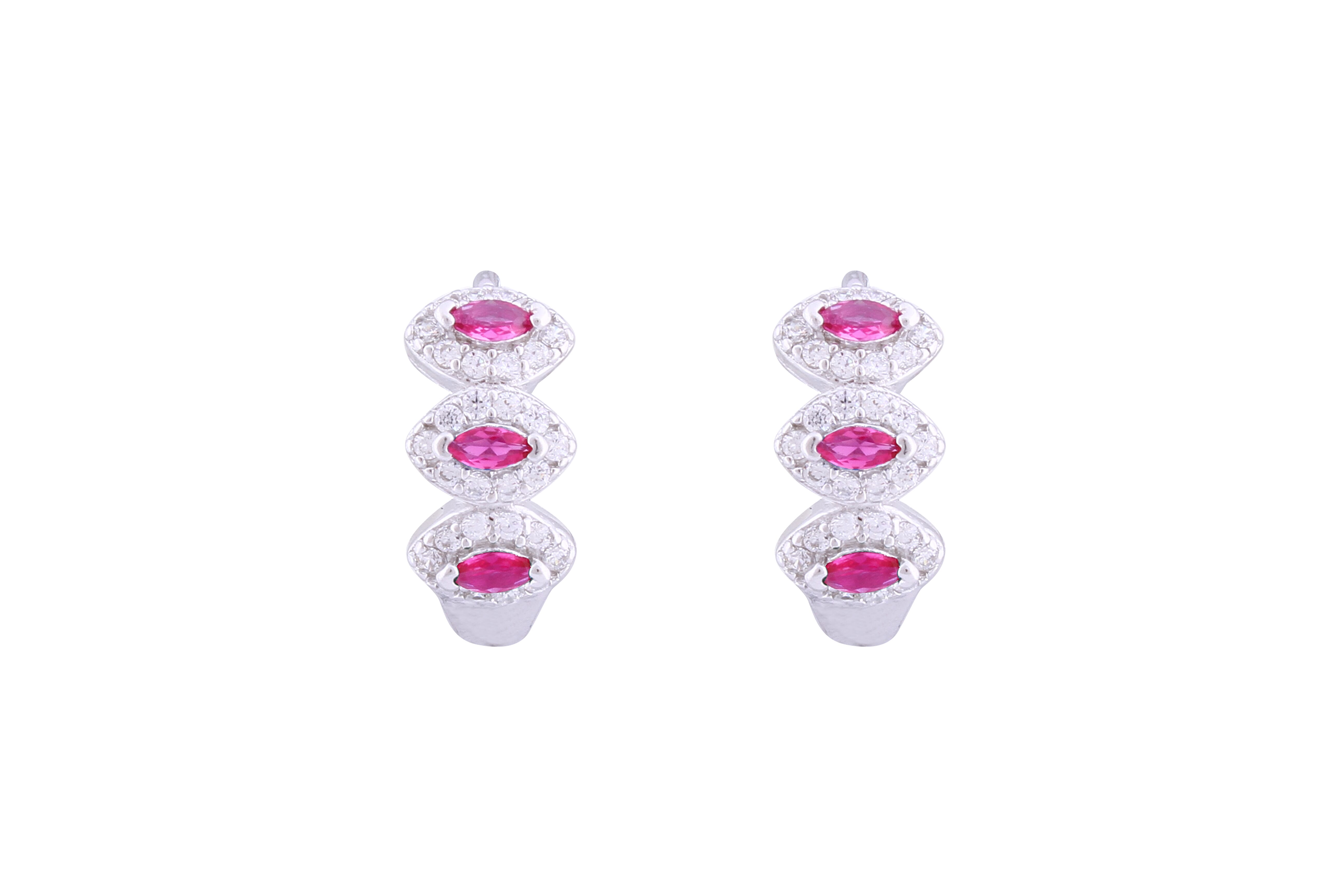 Asfour Crystal Haggie Earrings With Fuchsia Zircon Stones In 925 Sterling Sillver ED0017-WF