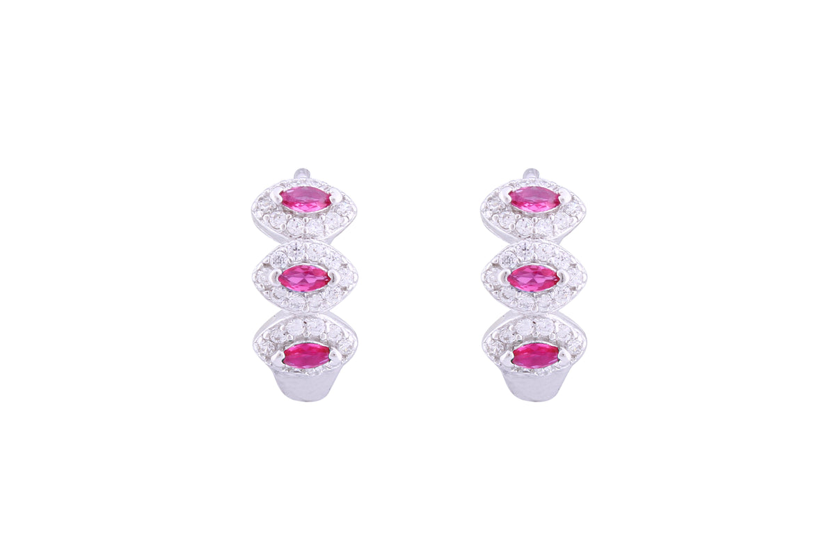 Asfour Crystal Haggie Earrings With Fuchsia Zircon Stones In 925 Sterling Sillver ED0017-WF