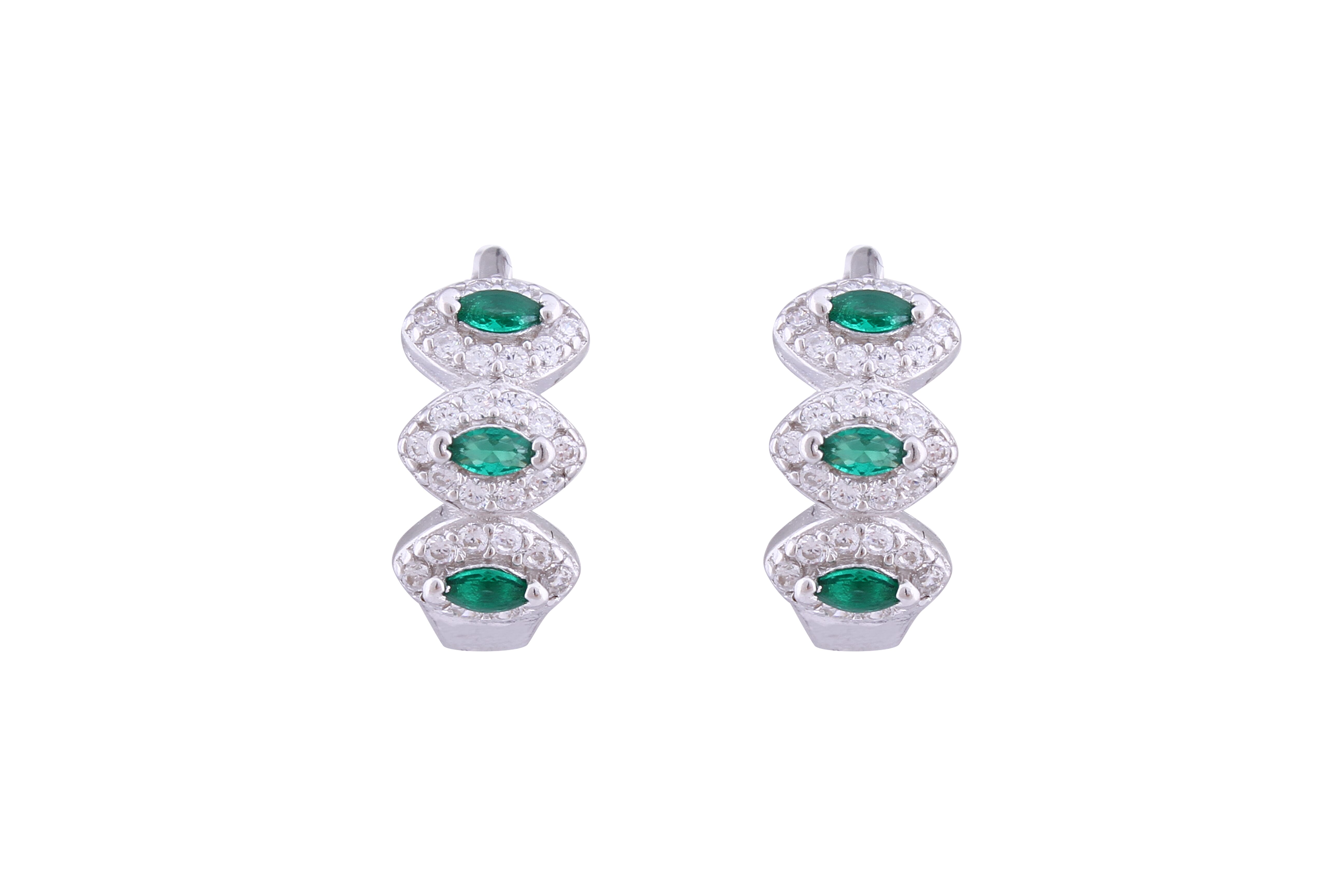 Asfour Crystal Haggie Earrings With Emerald Zircon Stones In 925 Sterling Sillver ED0017-WG