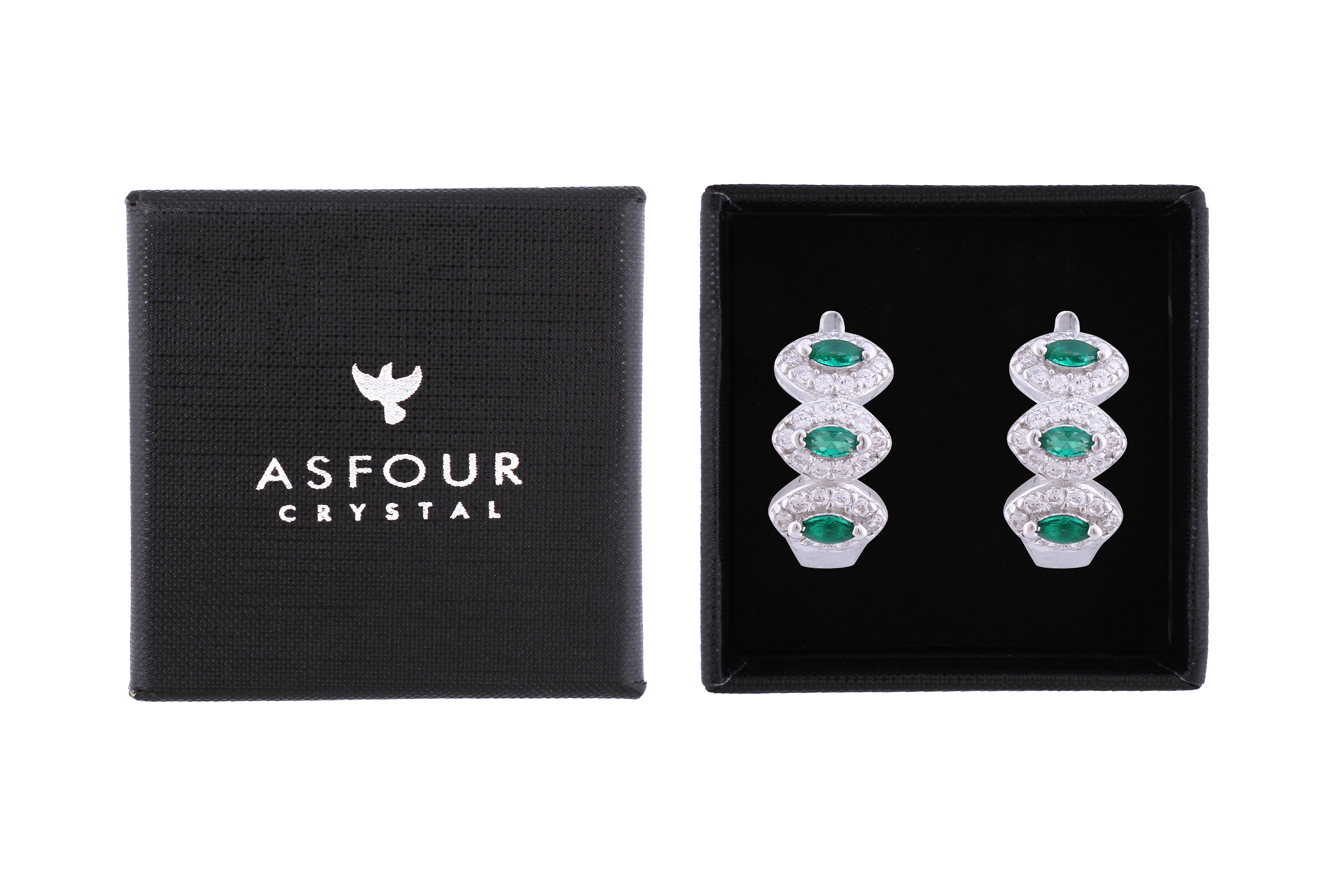 Asfour Crystal Haggie Earrings With Emerald Zircon Stones In 925 Sterling Sillver ED0017-WG