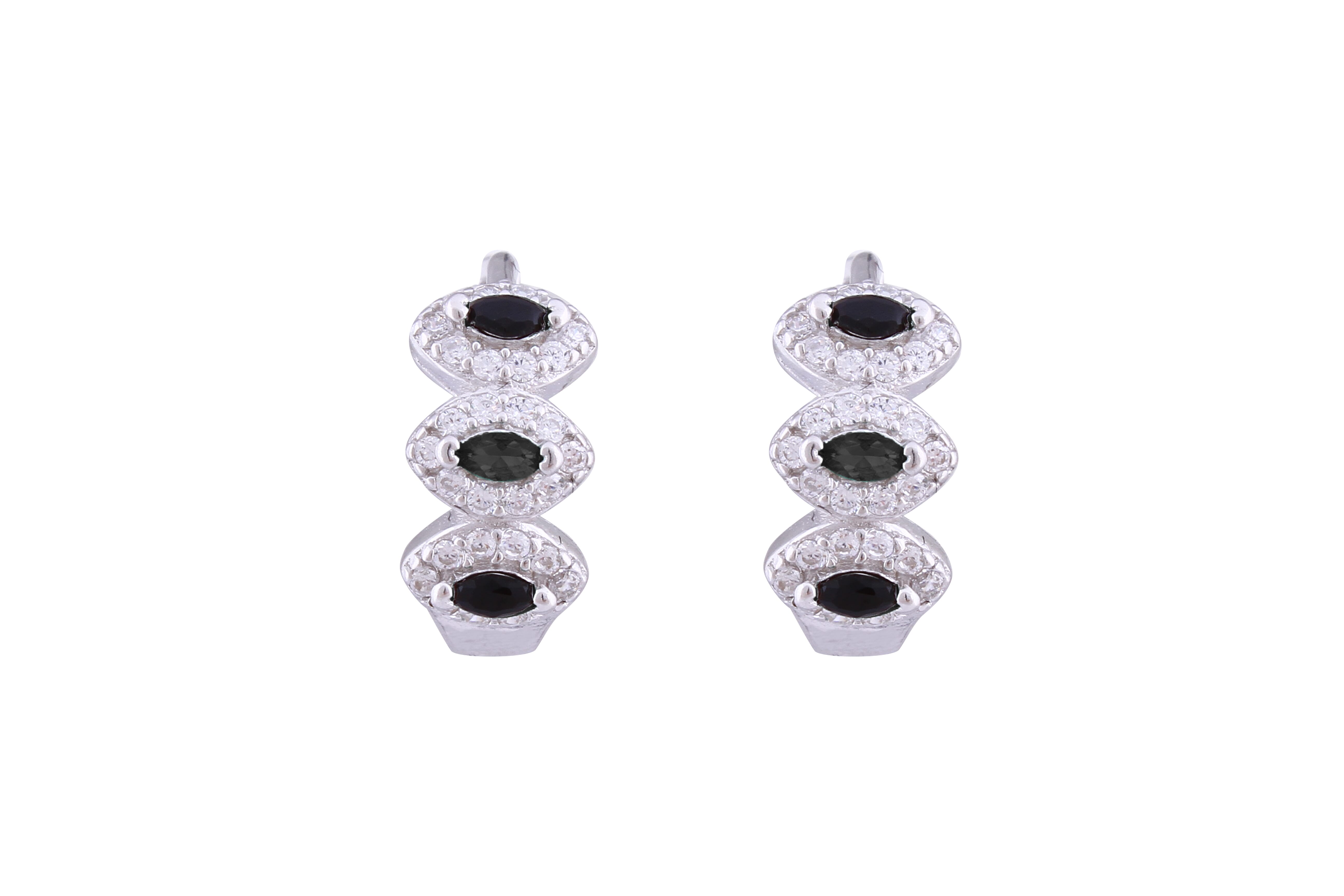 Asfour Crystal Haggie Earrings With Black Zircon Stones In 925 Sterling Sillver ED0017-WP