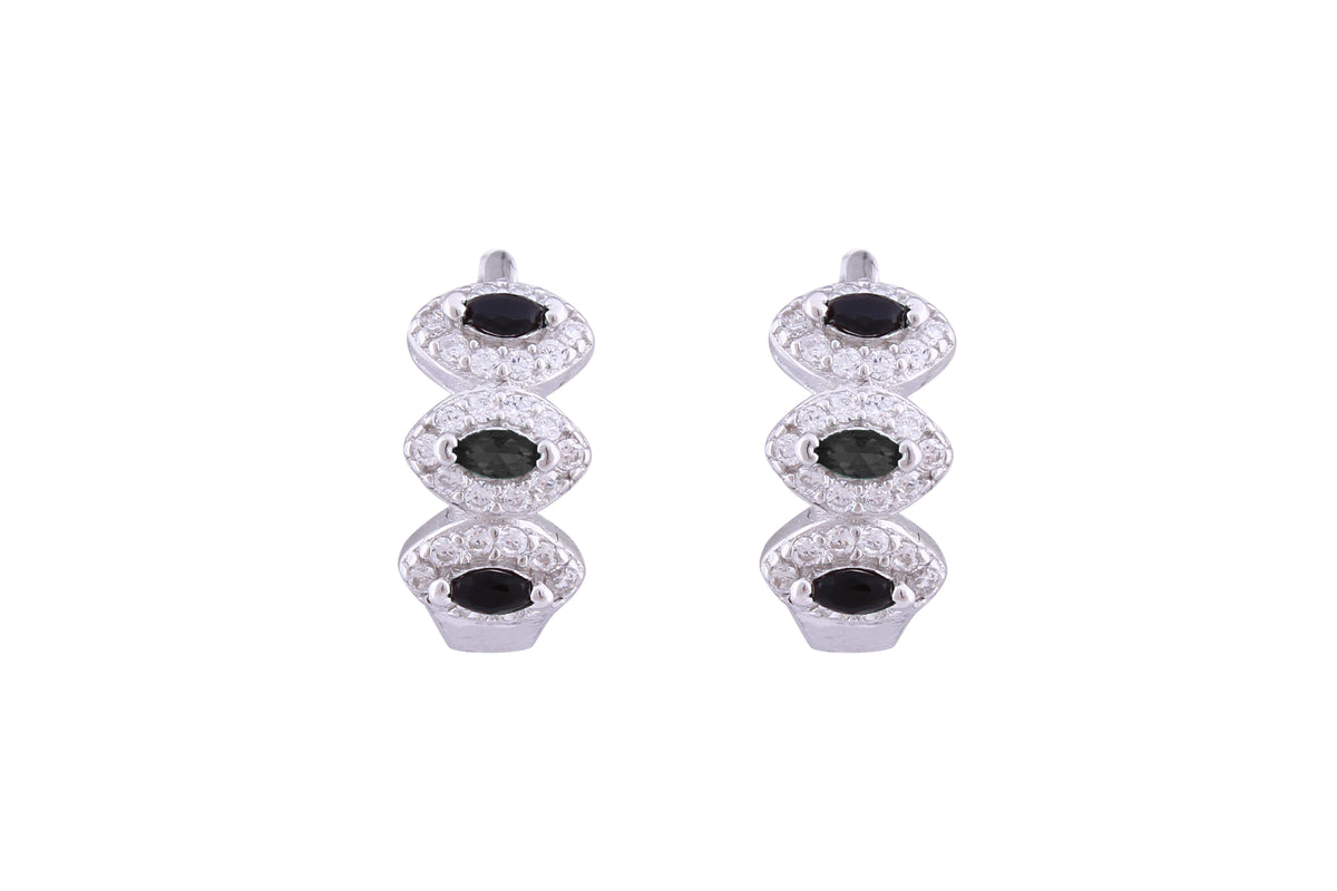 Asfour Crystal Haggie Earrings With Black Zircon Stones In 925 Sterling Sillver ED0017-WP