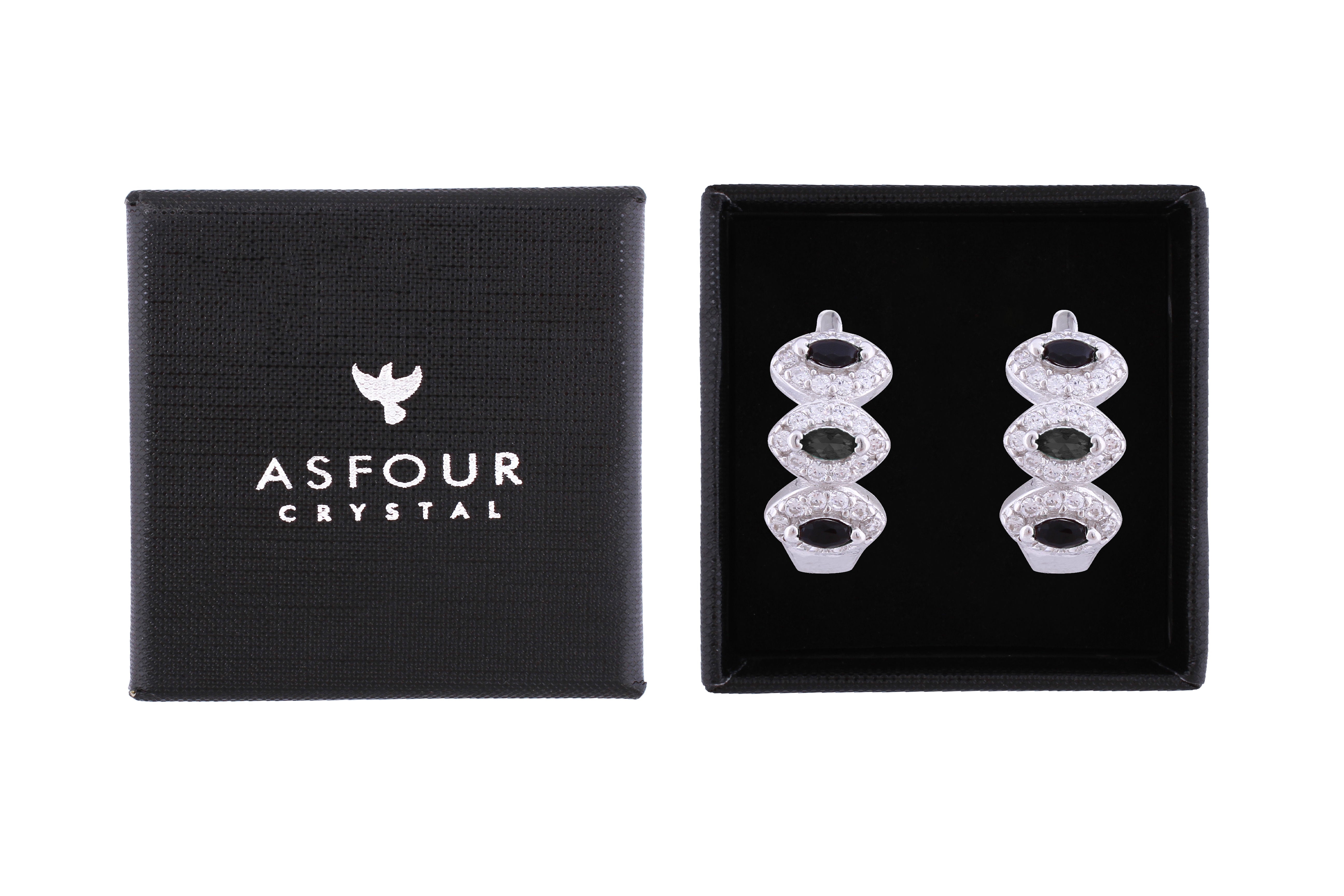 Asfour Crystal Haggie Earrings With Black Zircon Stones In 925 Sterling Sillver ED0017-WP