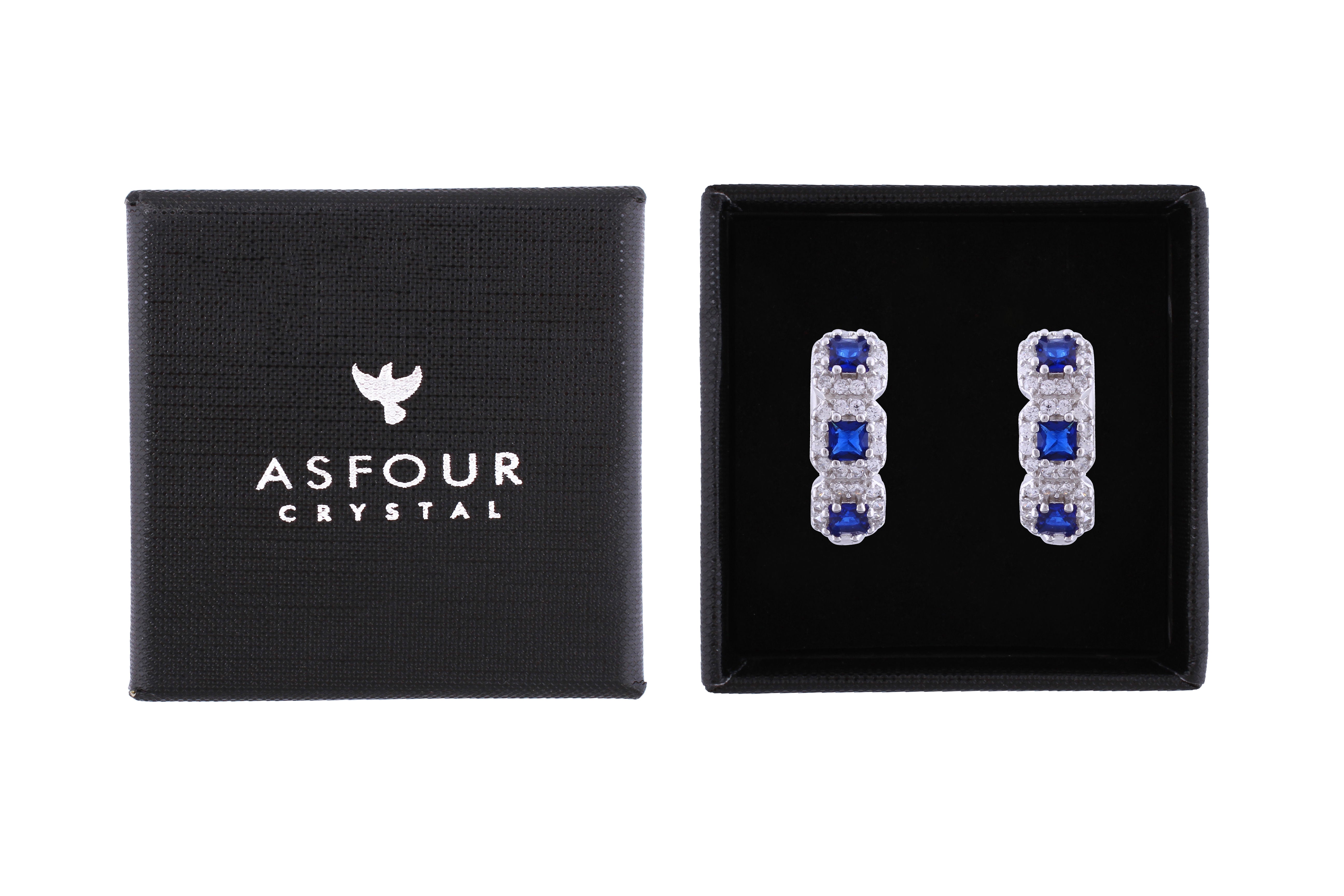 Asfour Crystal Haggie Earrings Inlaid With Blue Zircon Stones In 925 Sterling Silver ED0018-WB