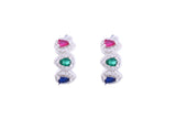 Asfour Crystal Haggie Earrings With Multi Color Pear Zircon Stones In 925 Sterling Silver ED0019-K