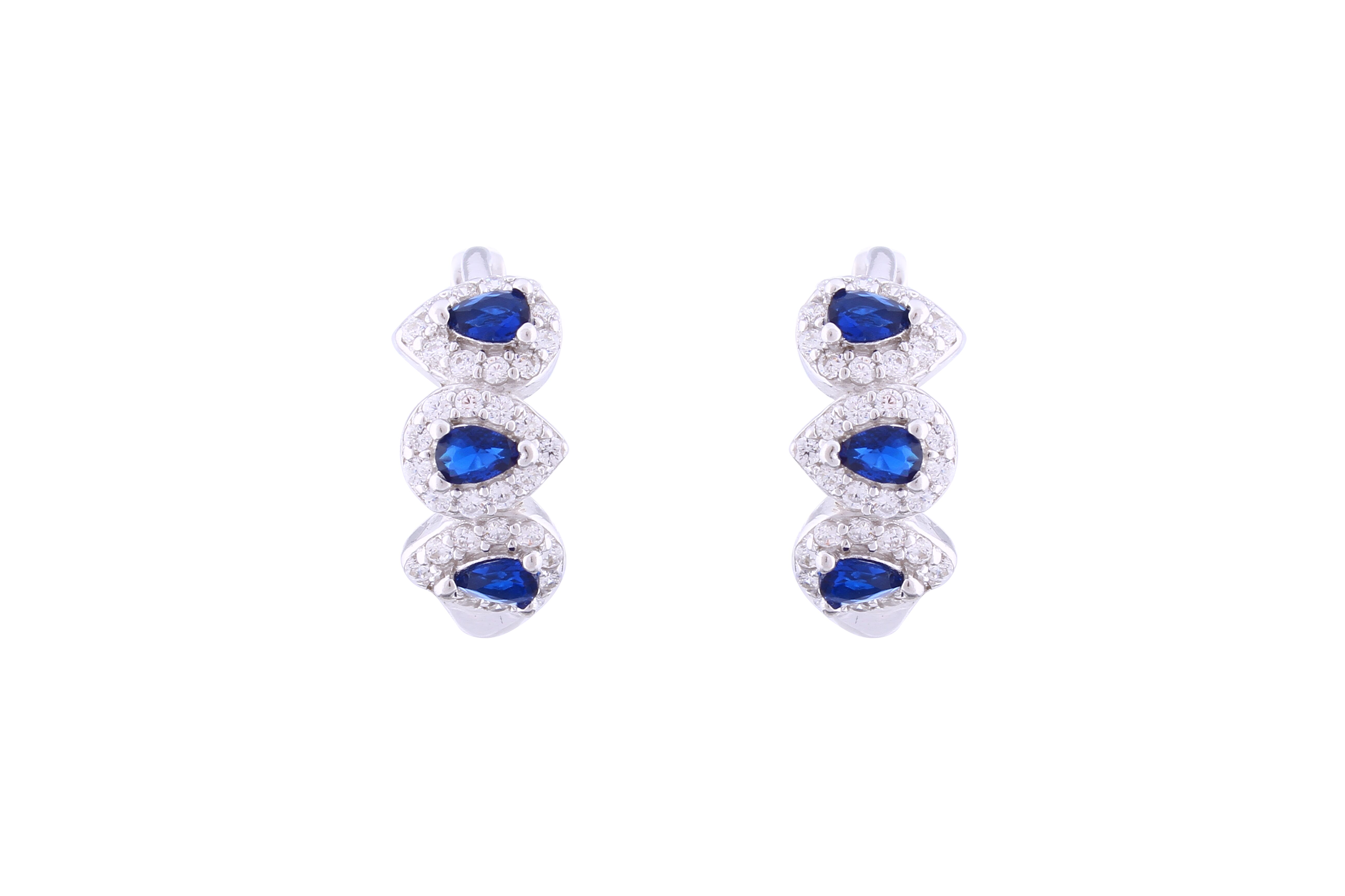 Asfour Crystal Haggie Earrings With Blue Pear Zircon Stones In 925 Sterling Silver ED0019-WB