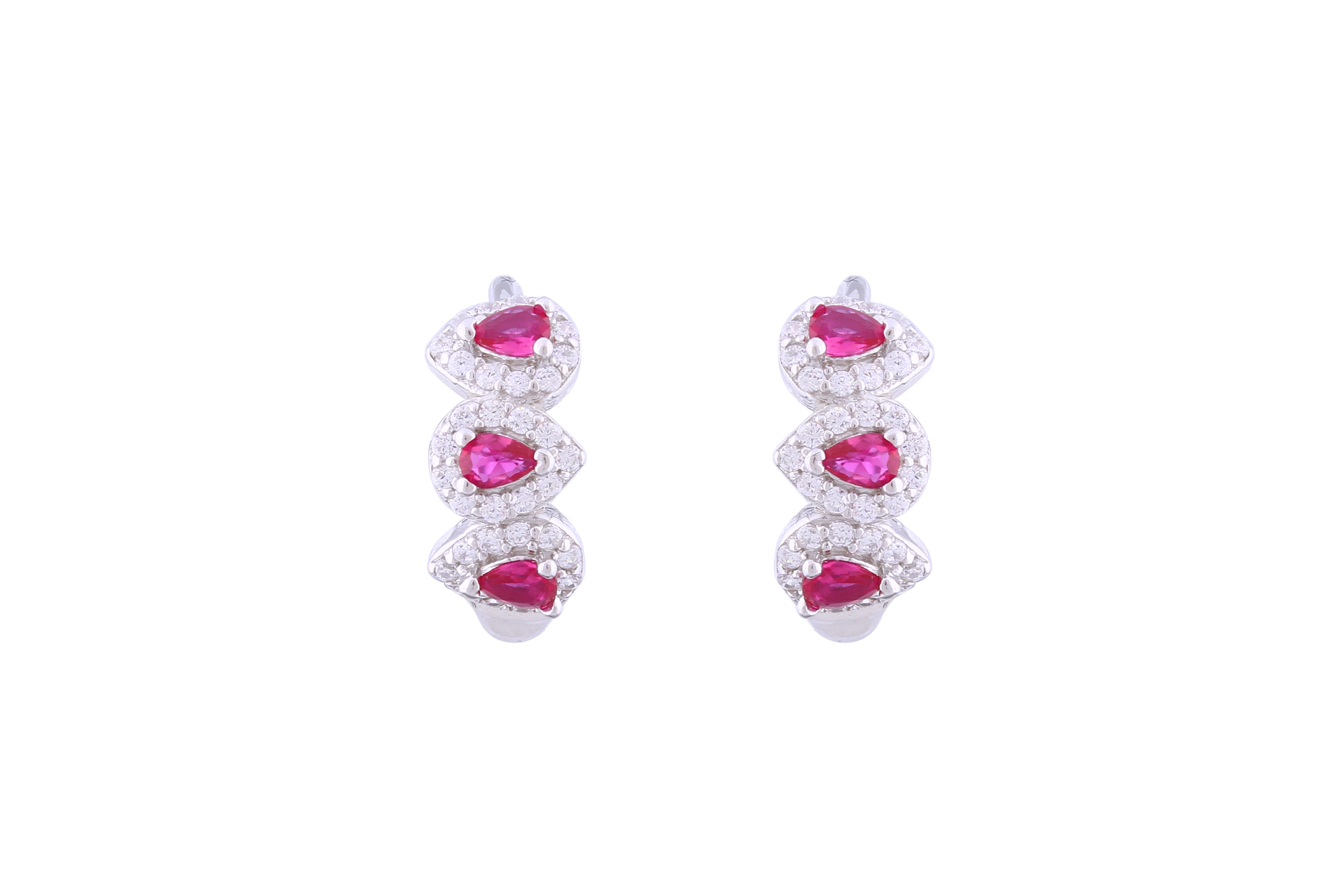 Asfour Crystal Haggie Earrings With Fuchsia Pear Zircon Stones In 925 Sterling Silver ED0019-WF