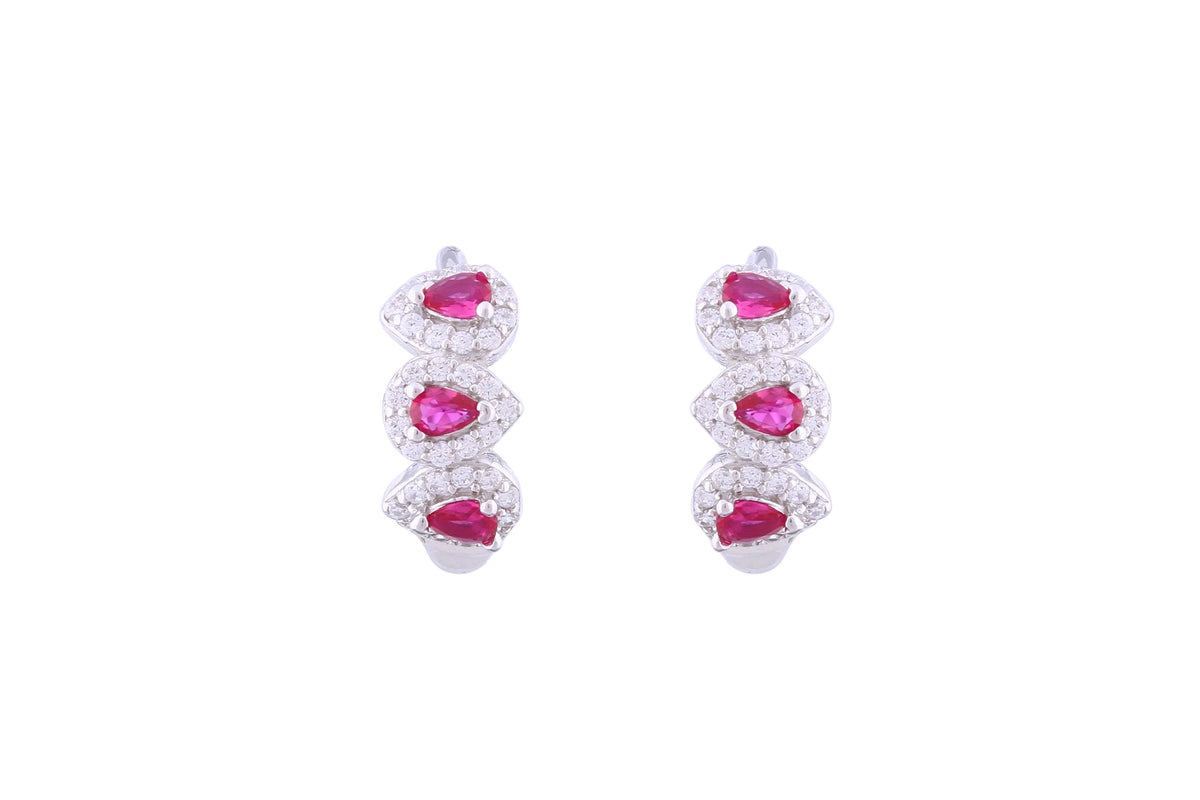 Asfour Crystal Haggie Earrings With Fuchsia Pear Zircon Stones In 925 Sterling Silver ED0019-WF