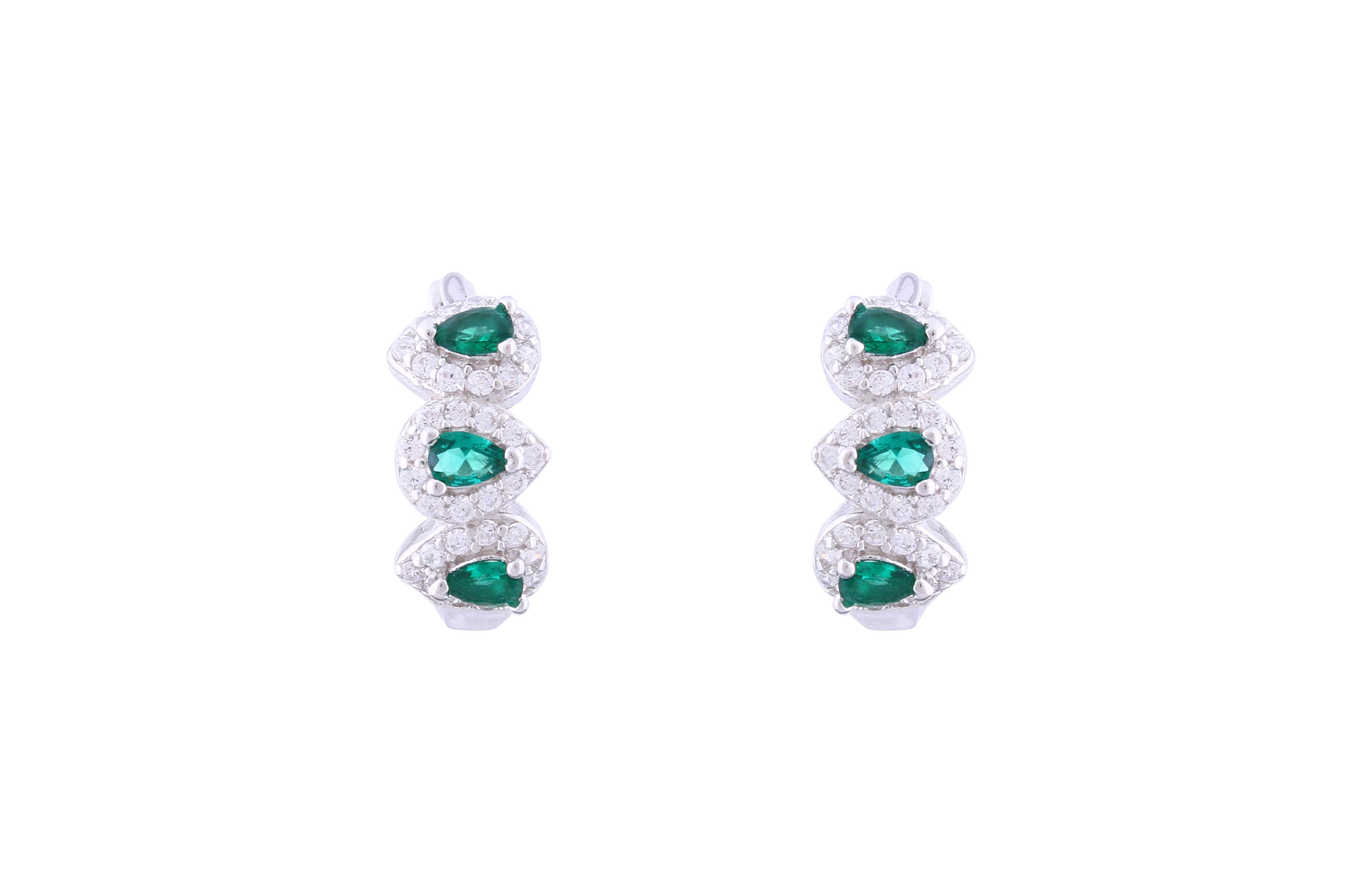 Asfour Crystal Haggie Earrings With Emerald Pear Zircon Stones In 925 Sterling Silver ED0019-WG