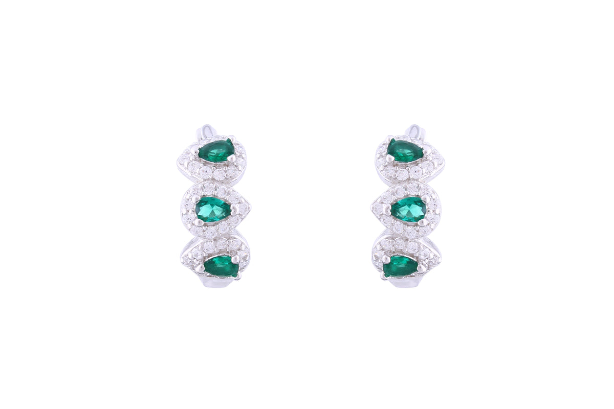 Asfour Crystal Haggie Earrings With Emerald Pear Zircon Stones In 925 Sterling Silver ED0019-WG